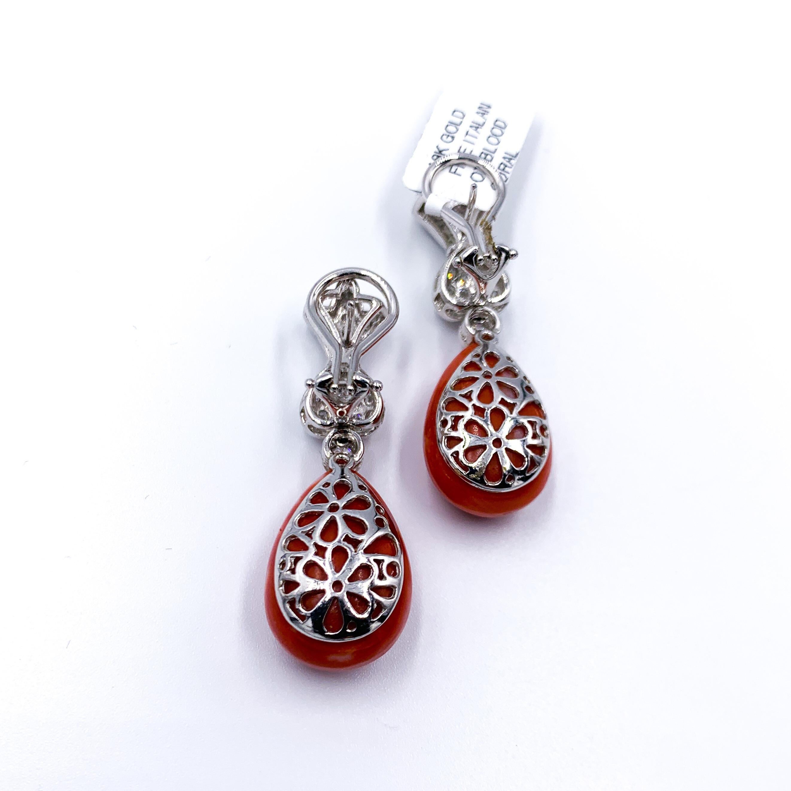 Fine Italian Oxblood Coral Earrings In Excellent Condition In Carlsbad, CA