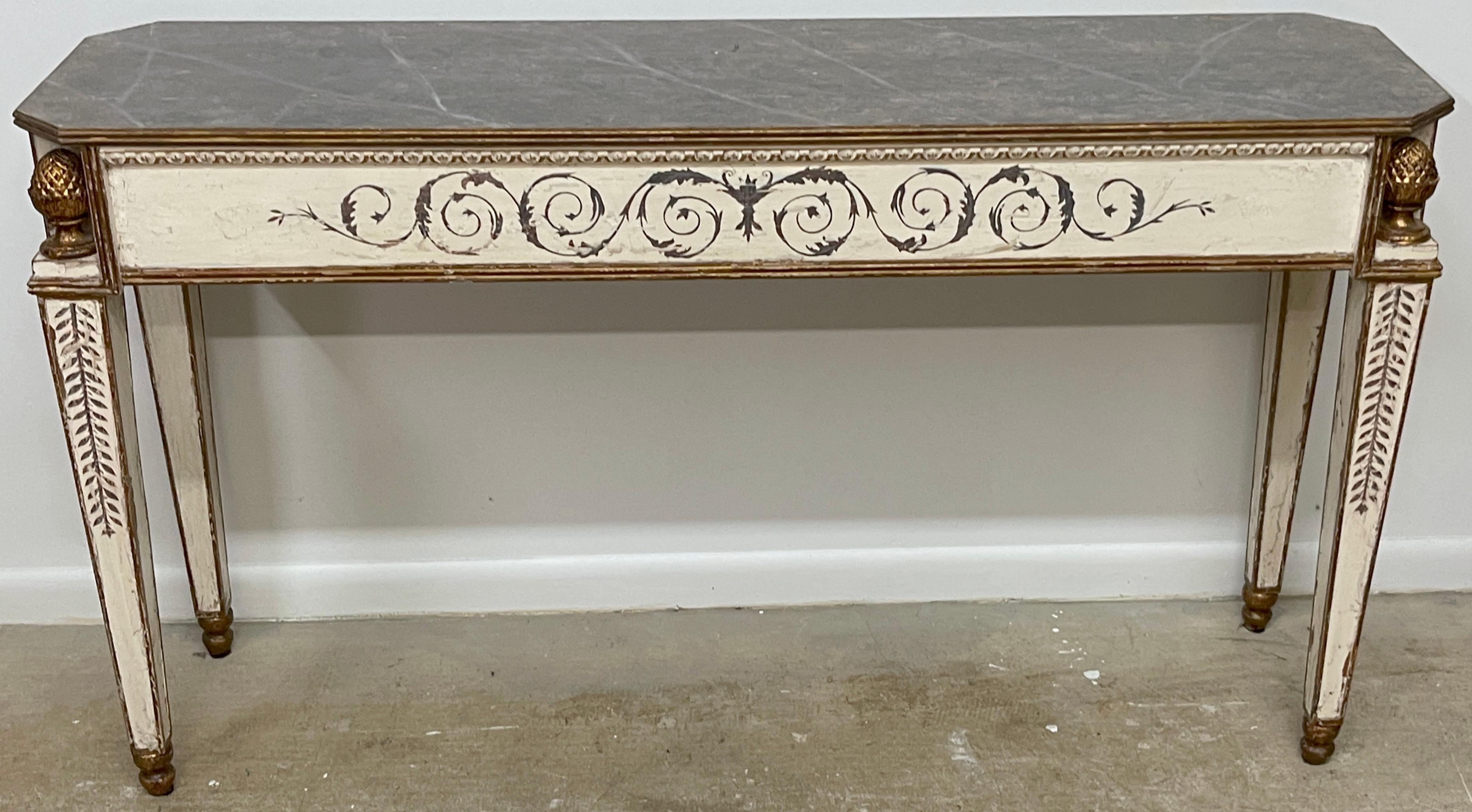 Polychromed Fine Italian Painted & Gilt Neoclassical Console Table 