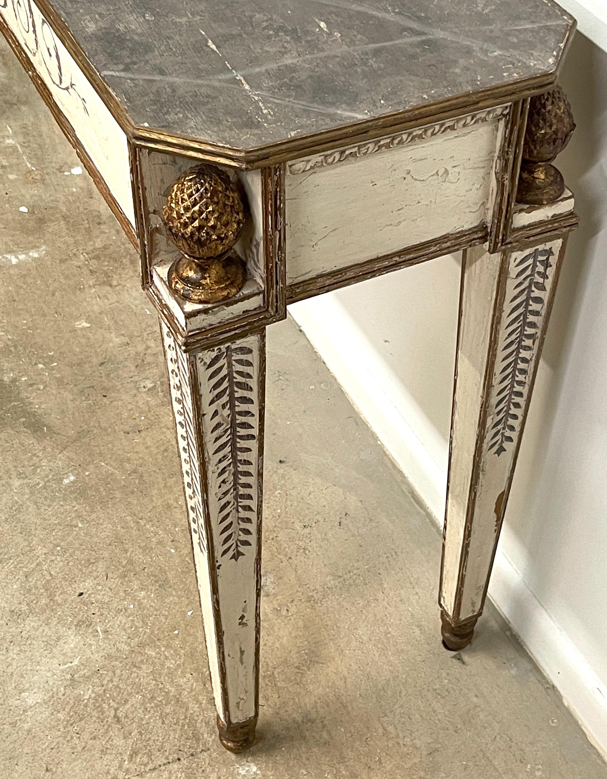 20th Century Fine Italian Painted & Gilt Neoclassical Console Table 