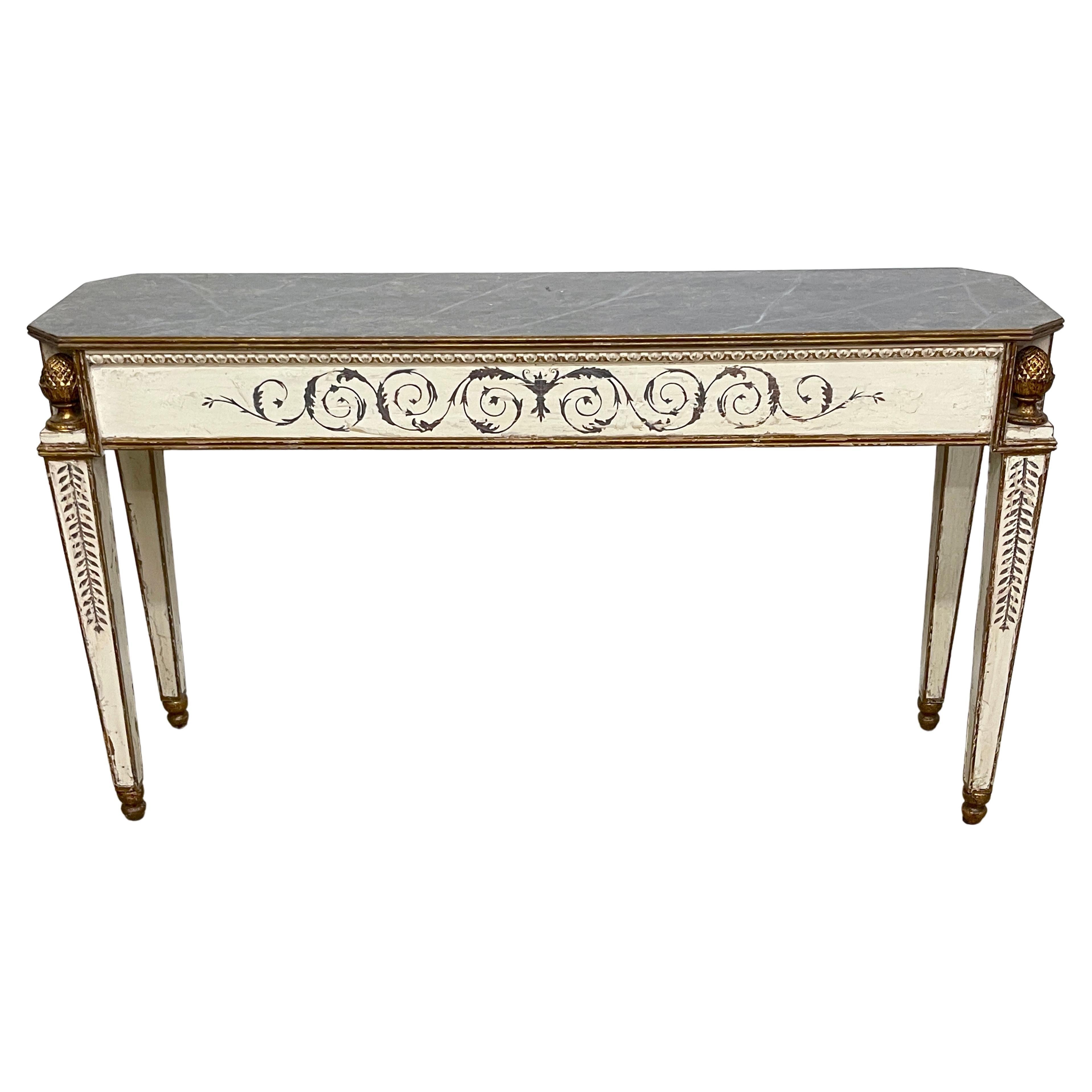Fine Italian Painted & Gilt Neoclassical Console Table 