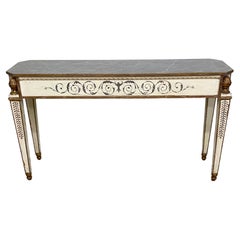 Table console néoclassique italienne peinte et dorée 