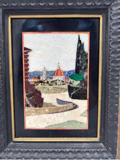 Plaque italienne en pierre précieuse incrustée Pietra Dura avec bâtiment de la capitale