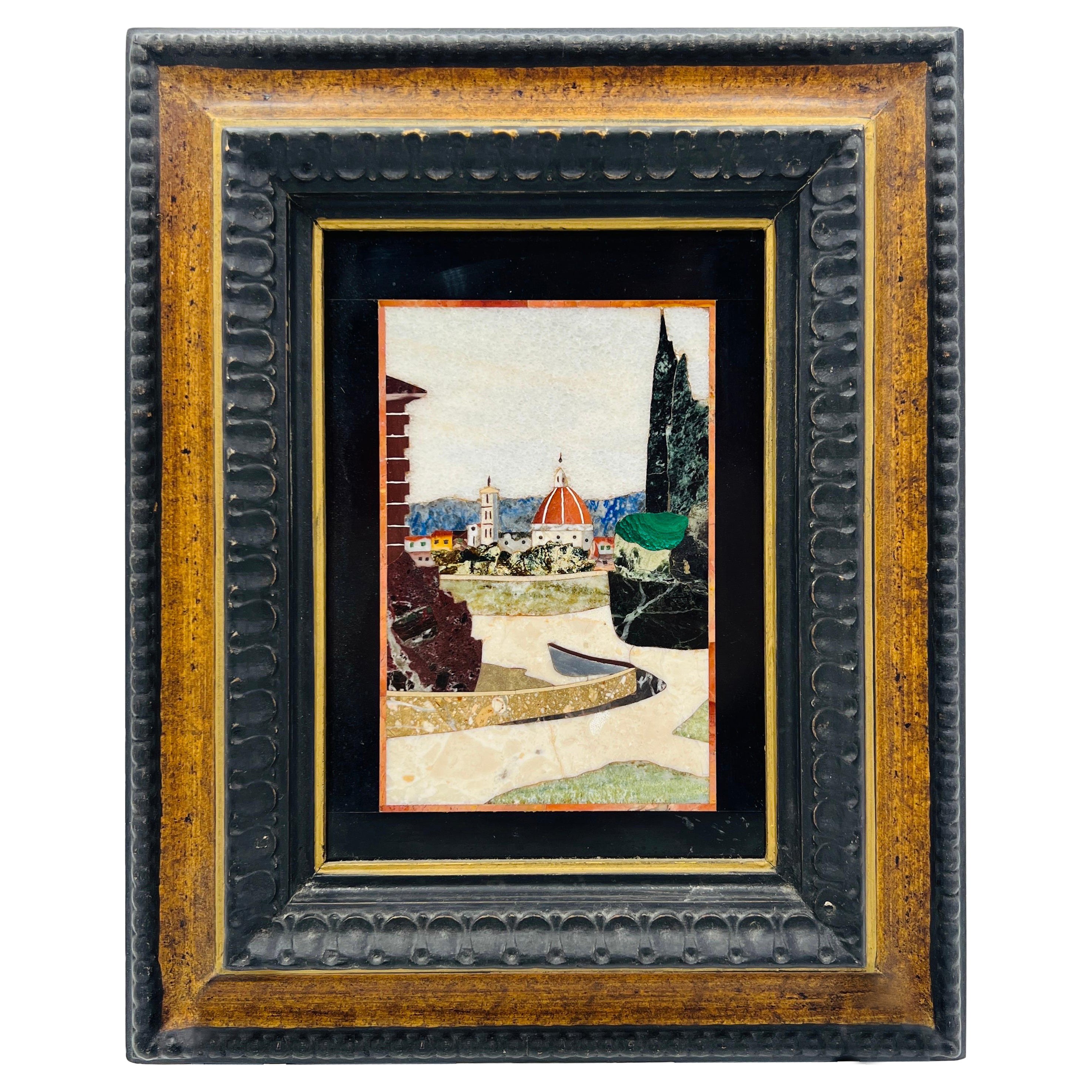 Fine Italian Pietra Dura Inlaid Gemstone Plaque W/ Capital Building
