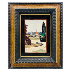 Plaque italienne en pierre précieuse incrustée Pietra Dura avec bâtiment de la capitale