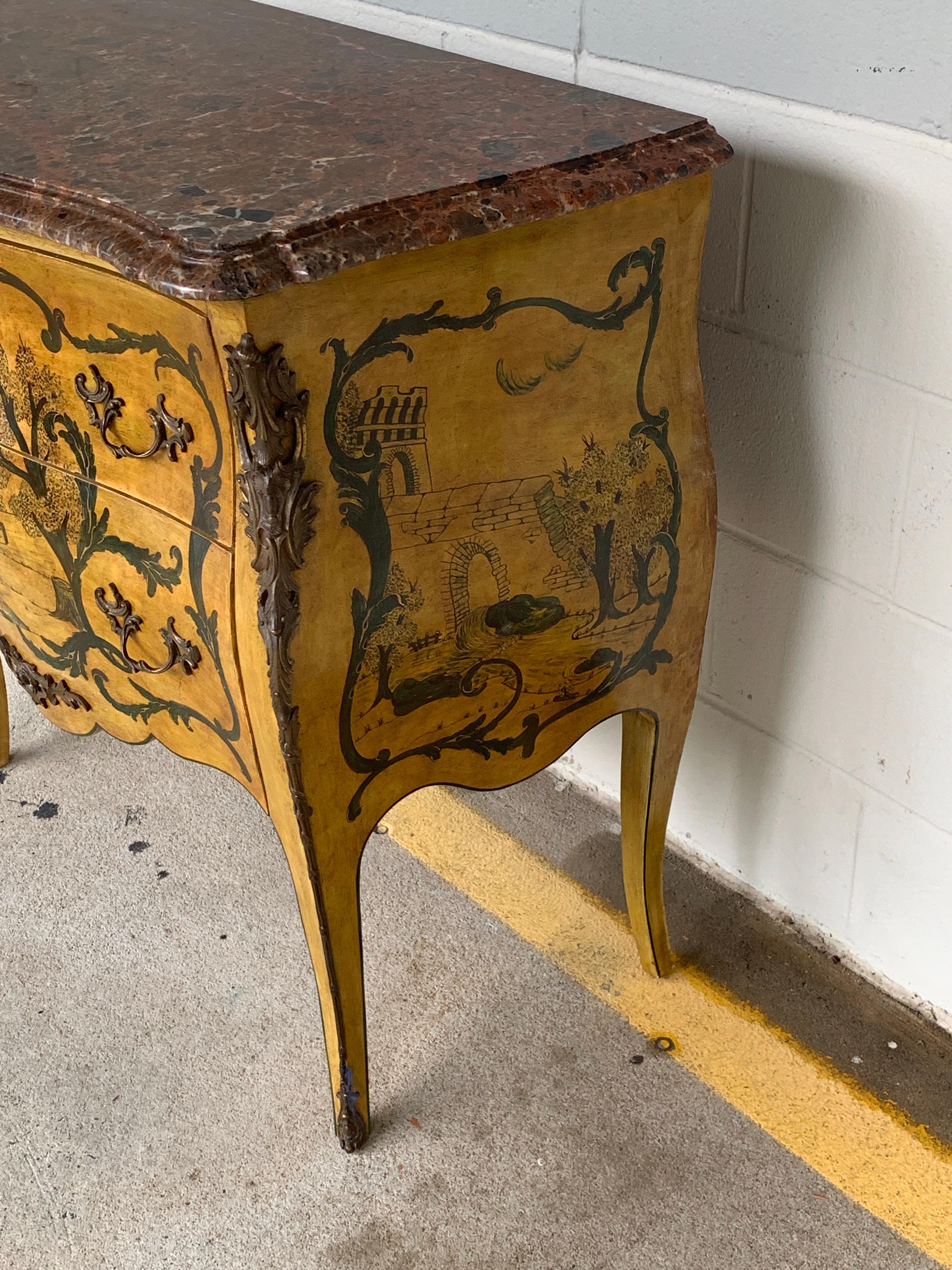 Fine Italian Piranesi Topographical Polychromed Marble Top Commode For Sale 5