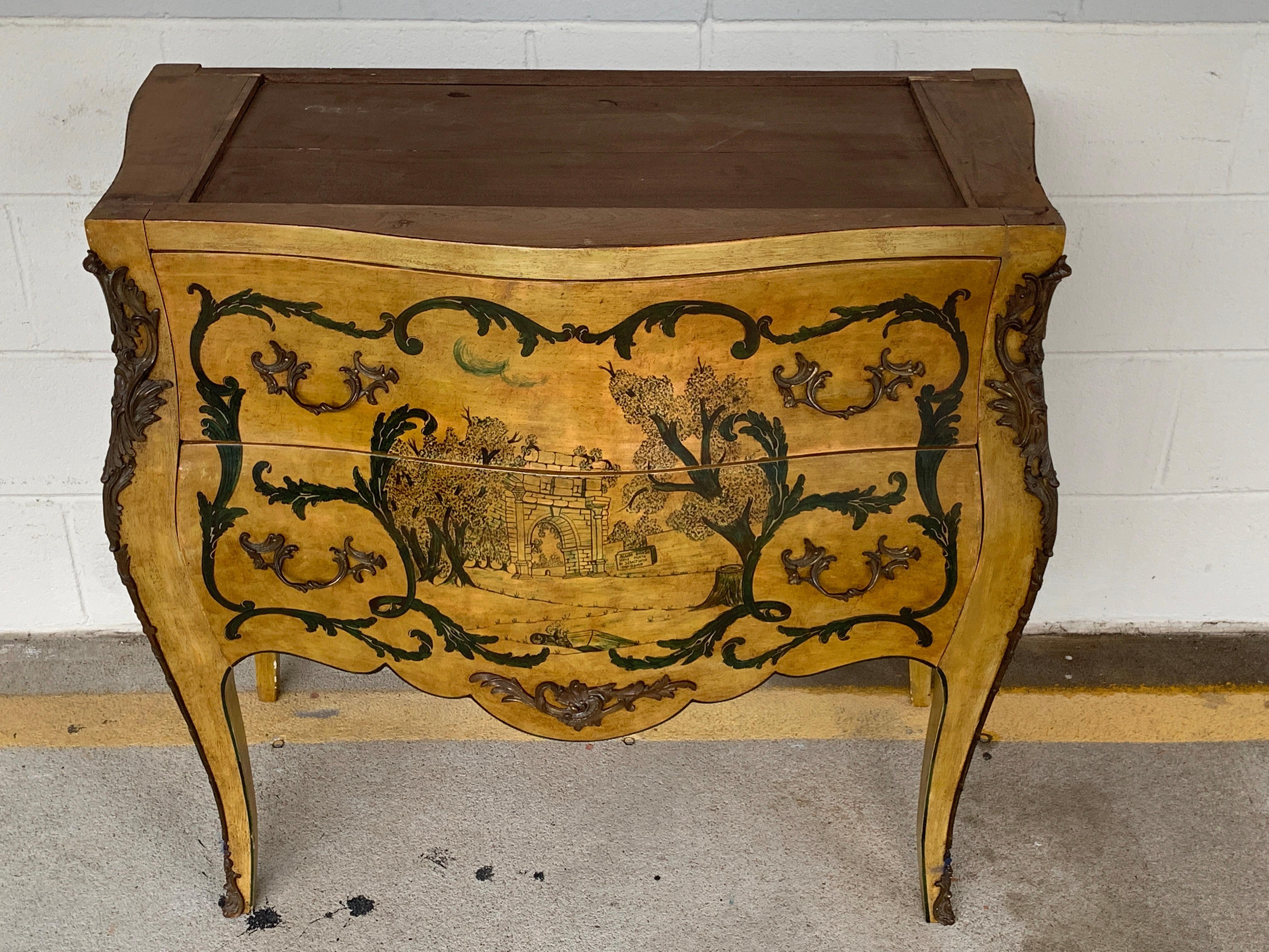 Fine Italian Piranesi Topographical Polychromed Marble Top Commode For Sale 7