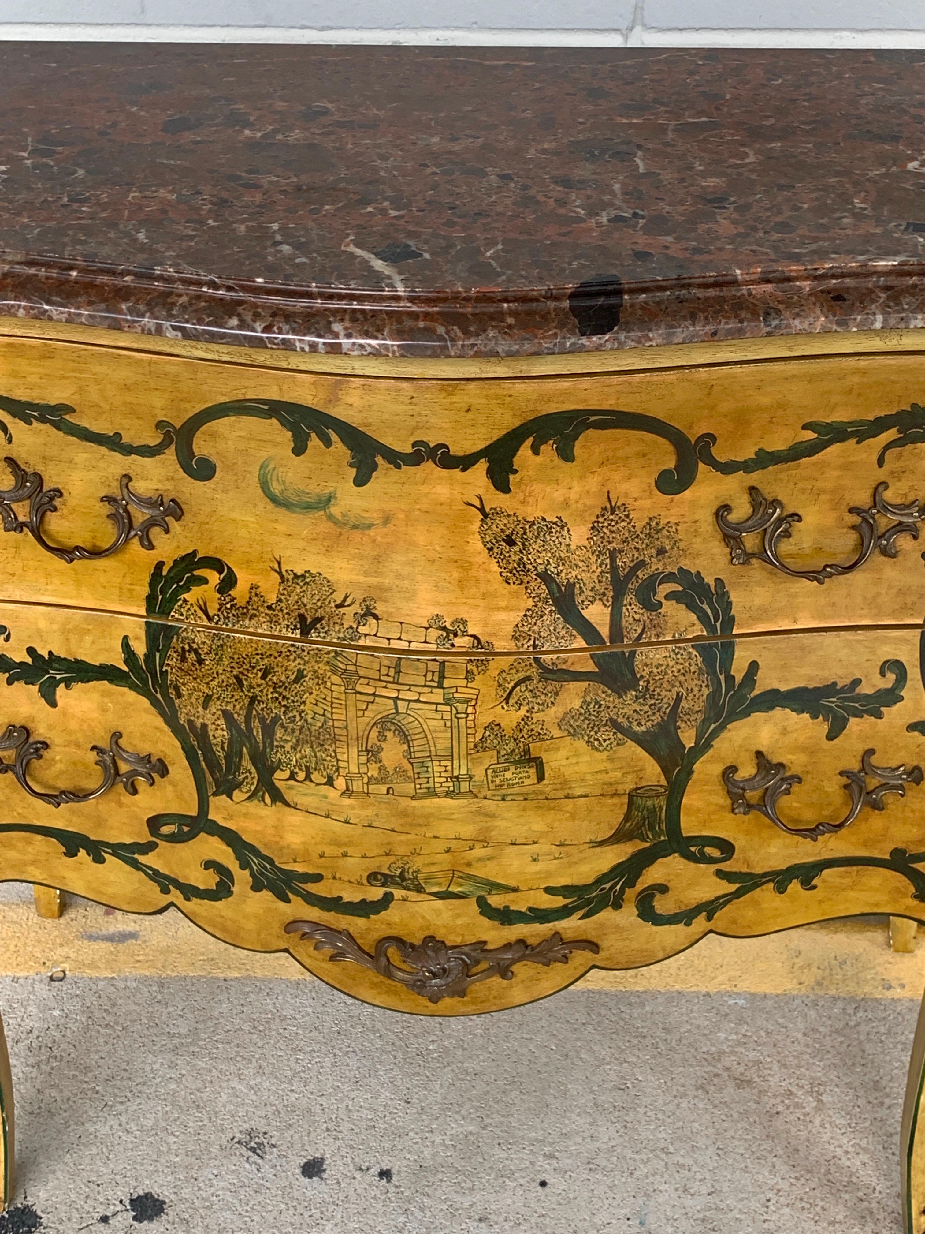Neoclassical Fine Italian Piranesi Topographical Polychromed Marble Top Commode For Sale