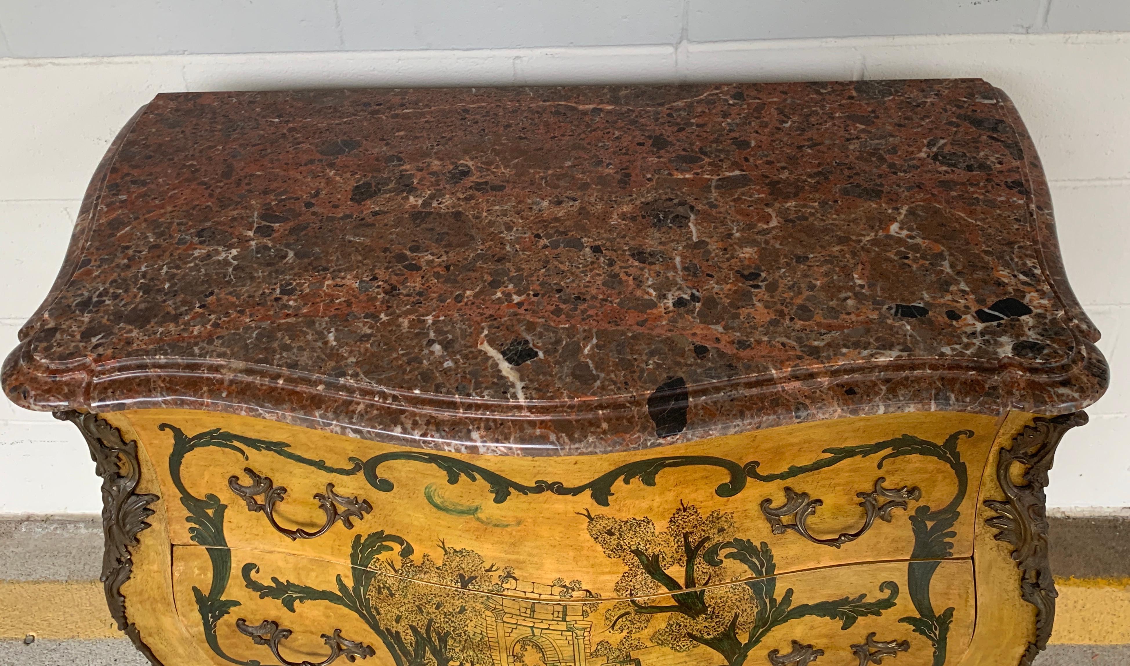 Fine Italian Piranesi Topographical Polychromed Marble Top Commode In Good Condition For Sale In West Palm Beach, FL