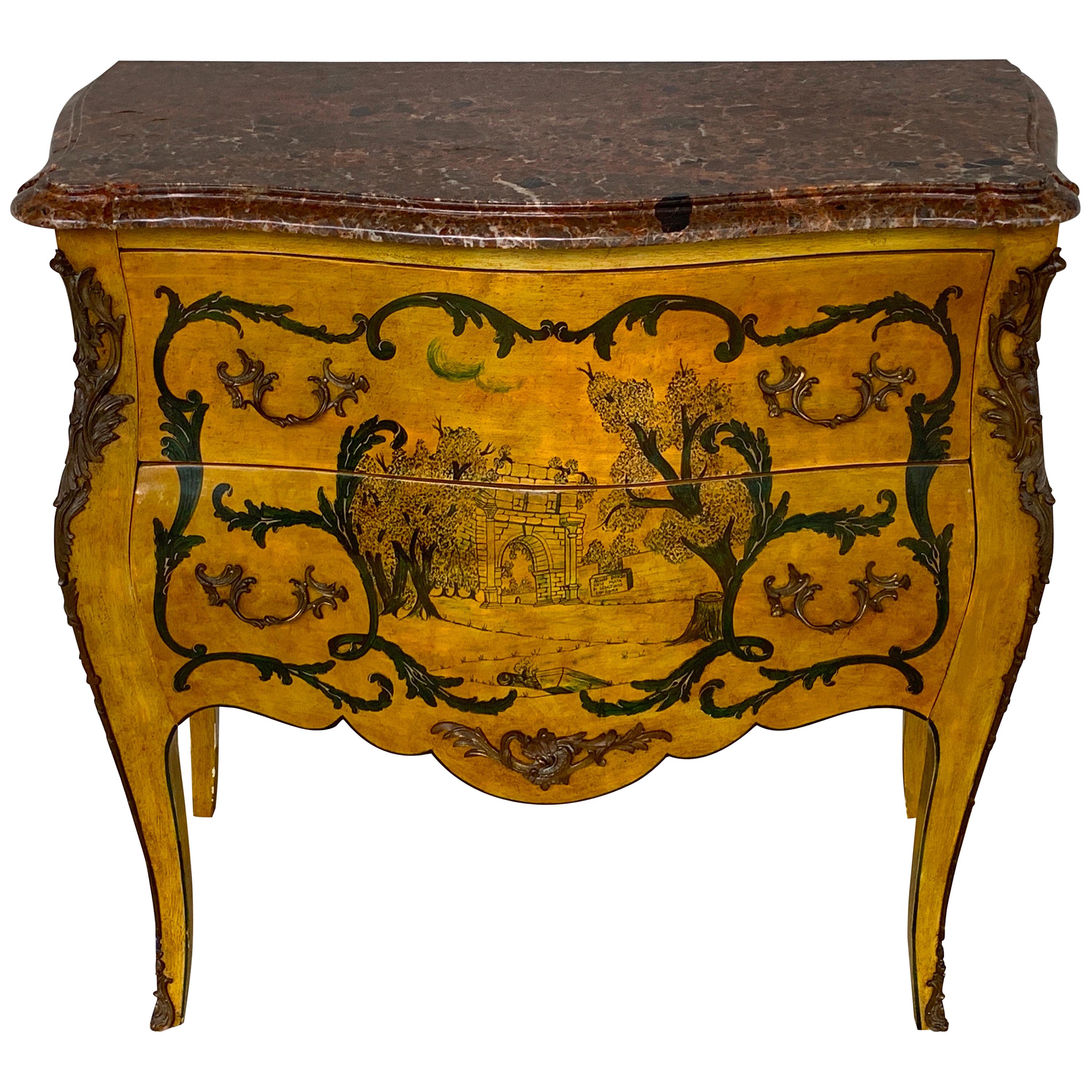 Fine Italian Piranesi Topographical Polychromed Marble Top Commode For Sale