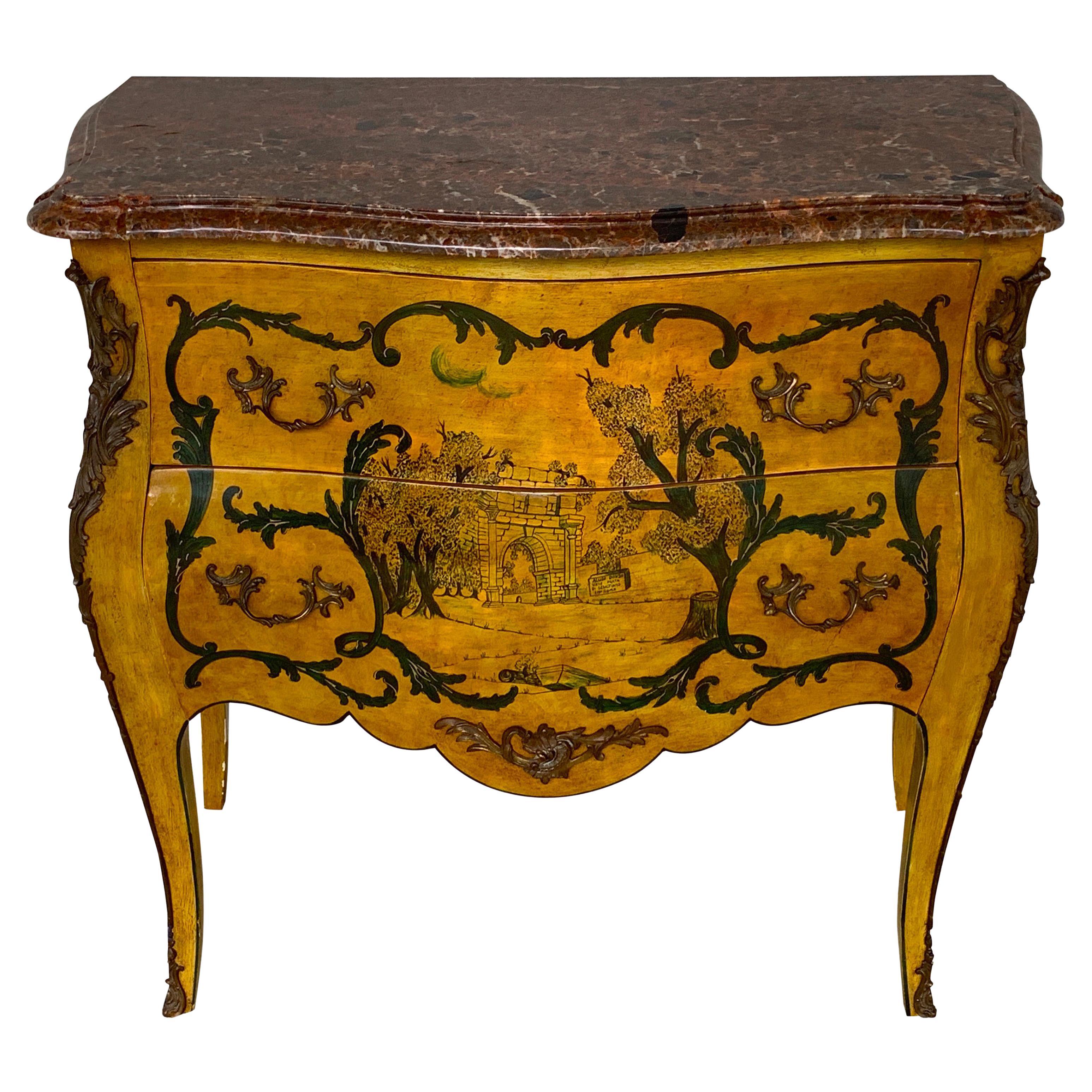 Fine Italian Piranesi Topographical Polychromed Marble Top Commode