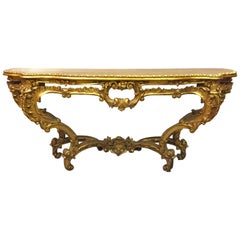 Fine Italian Rococo Style Carved Giltwood Console with Fretwork