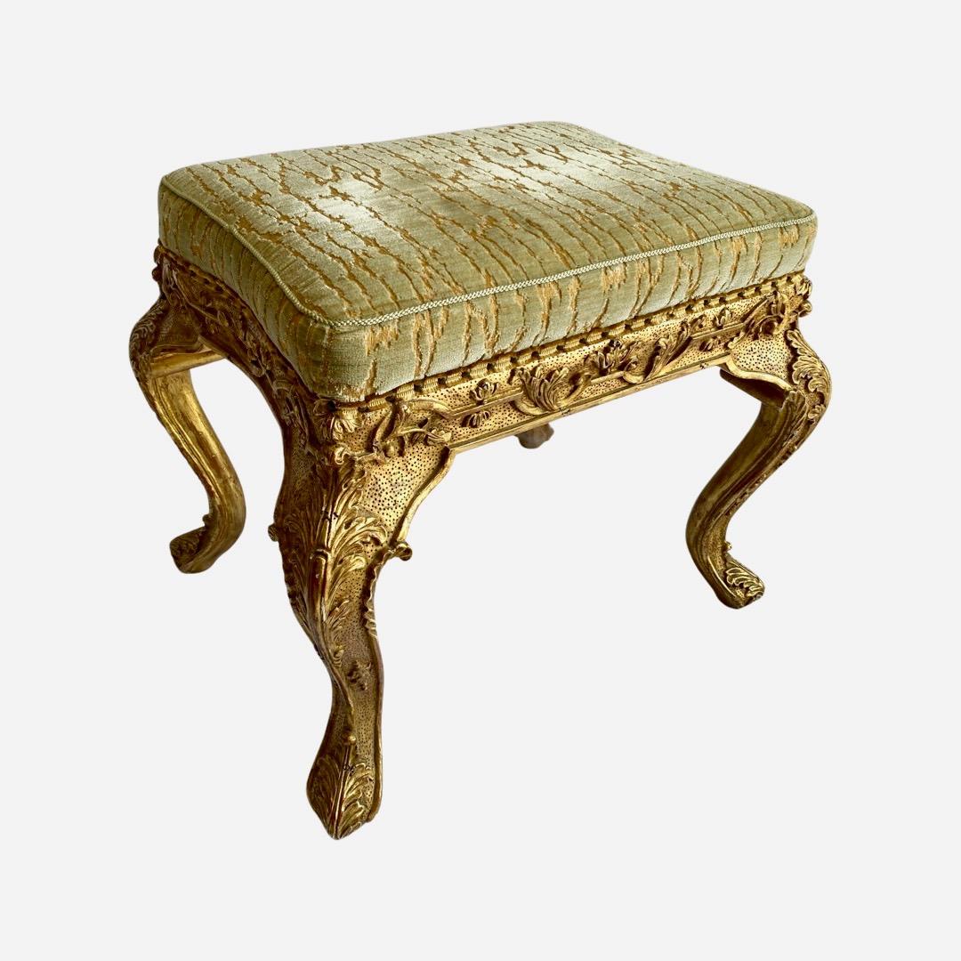 Hand-Carved Fine Italian Style Giltwood Bench For Sale