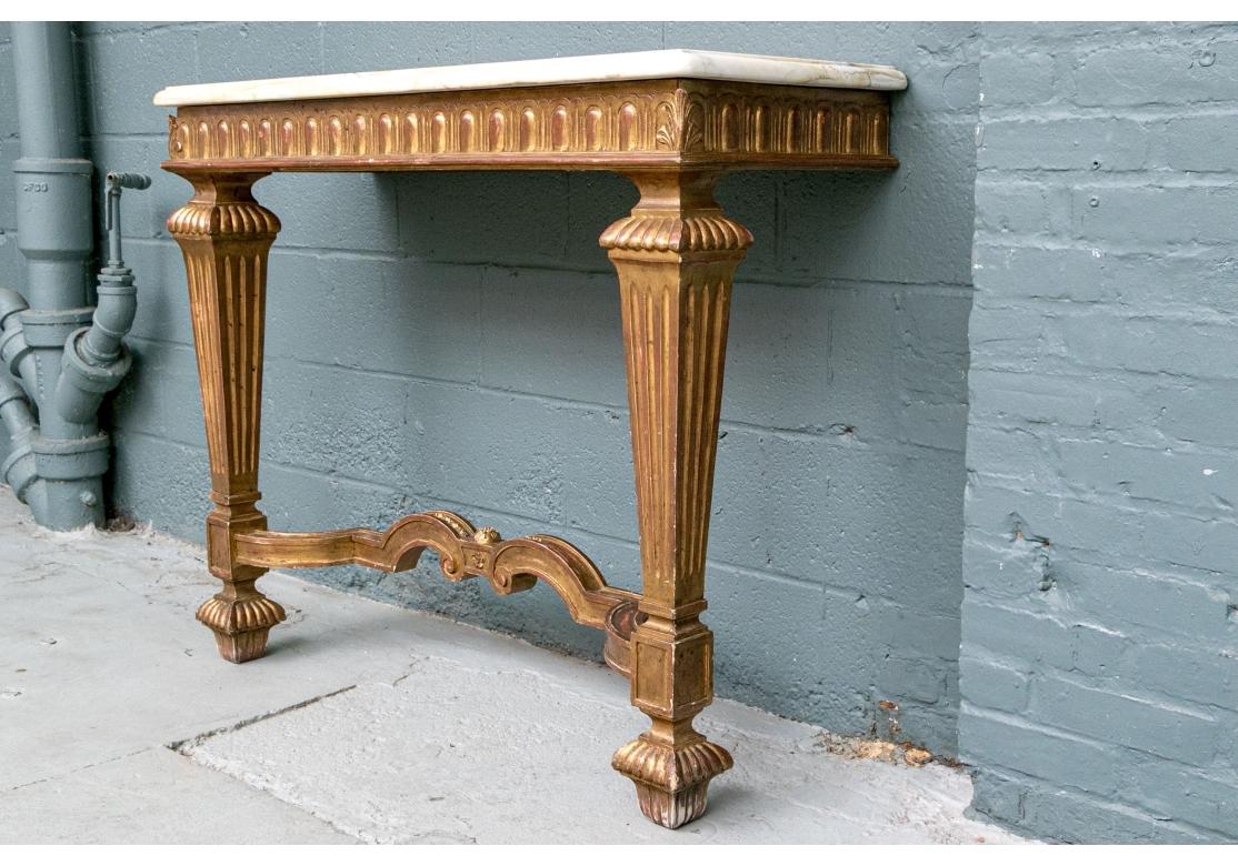 Fine Italianate Gilt Wall Mount Console With Marble Top In Fair Condition For Sale In Bridgeport, CT