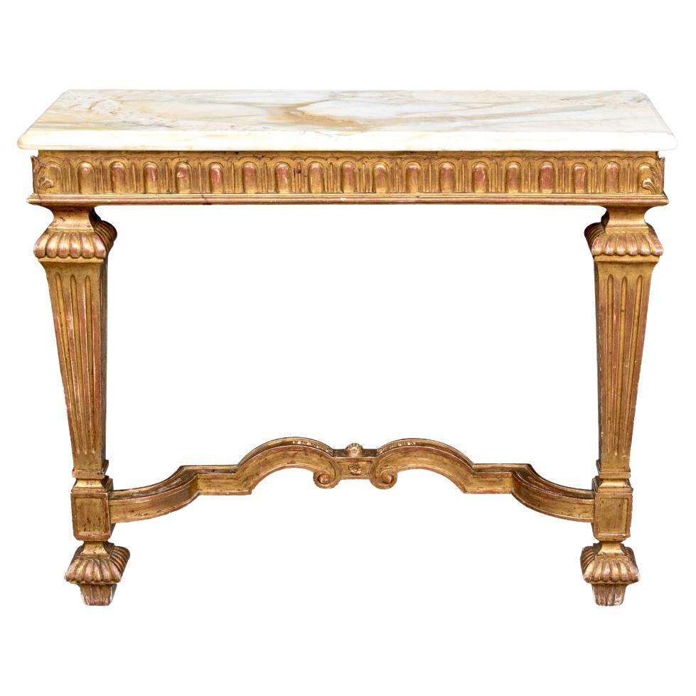 Fine Italianate Gilt Wall Mount Console With Marble Top