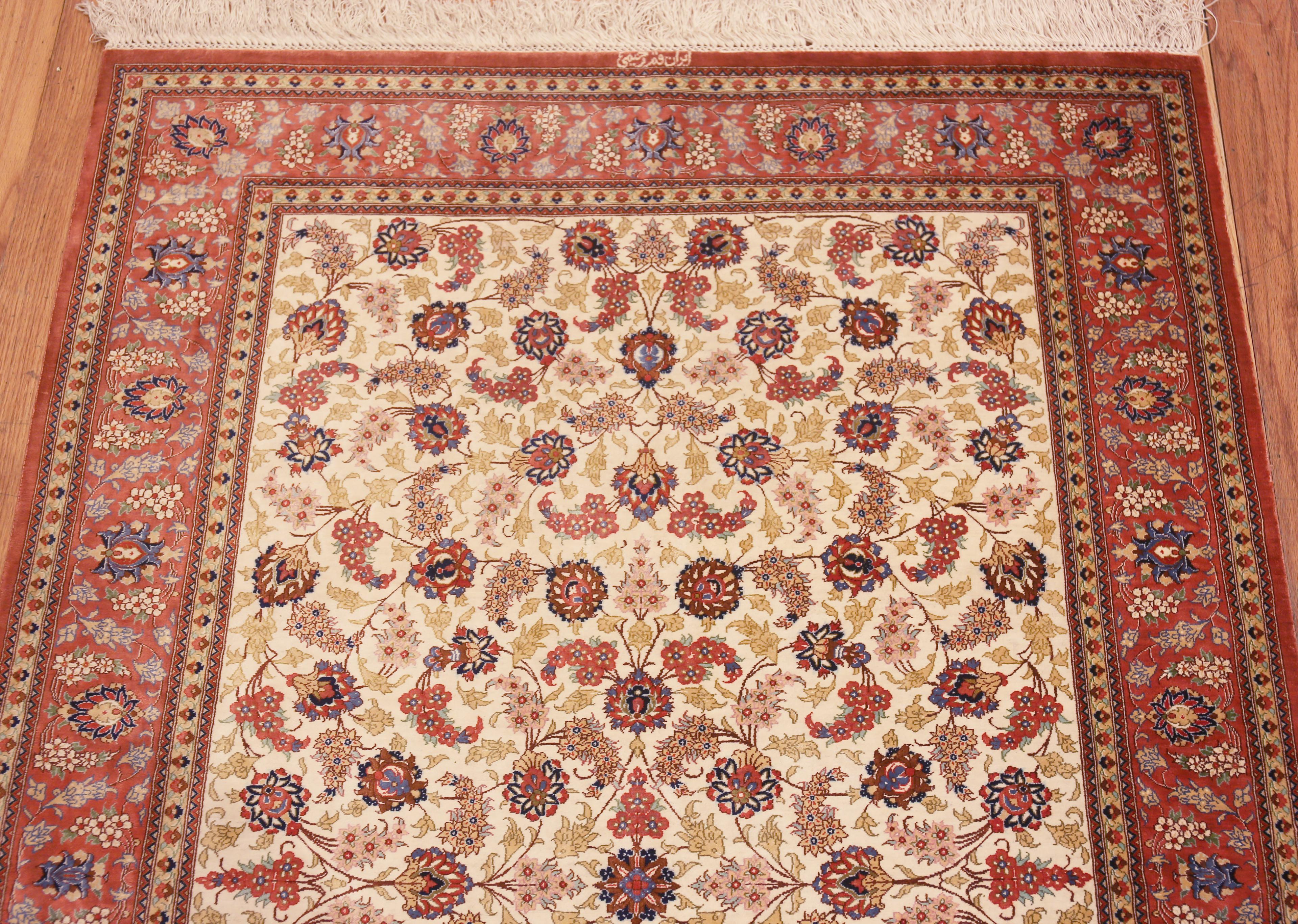 Tabriz Fine Ivory Color Floral Design Vintage Persian Silk Qum Luxury Rug 3'5