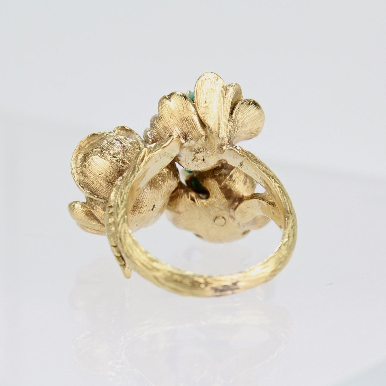 Fine J Rossi 18 Karat Gold and Turquoise Cluster Figural Flower Ring 2