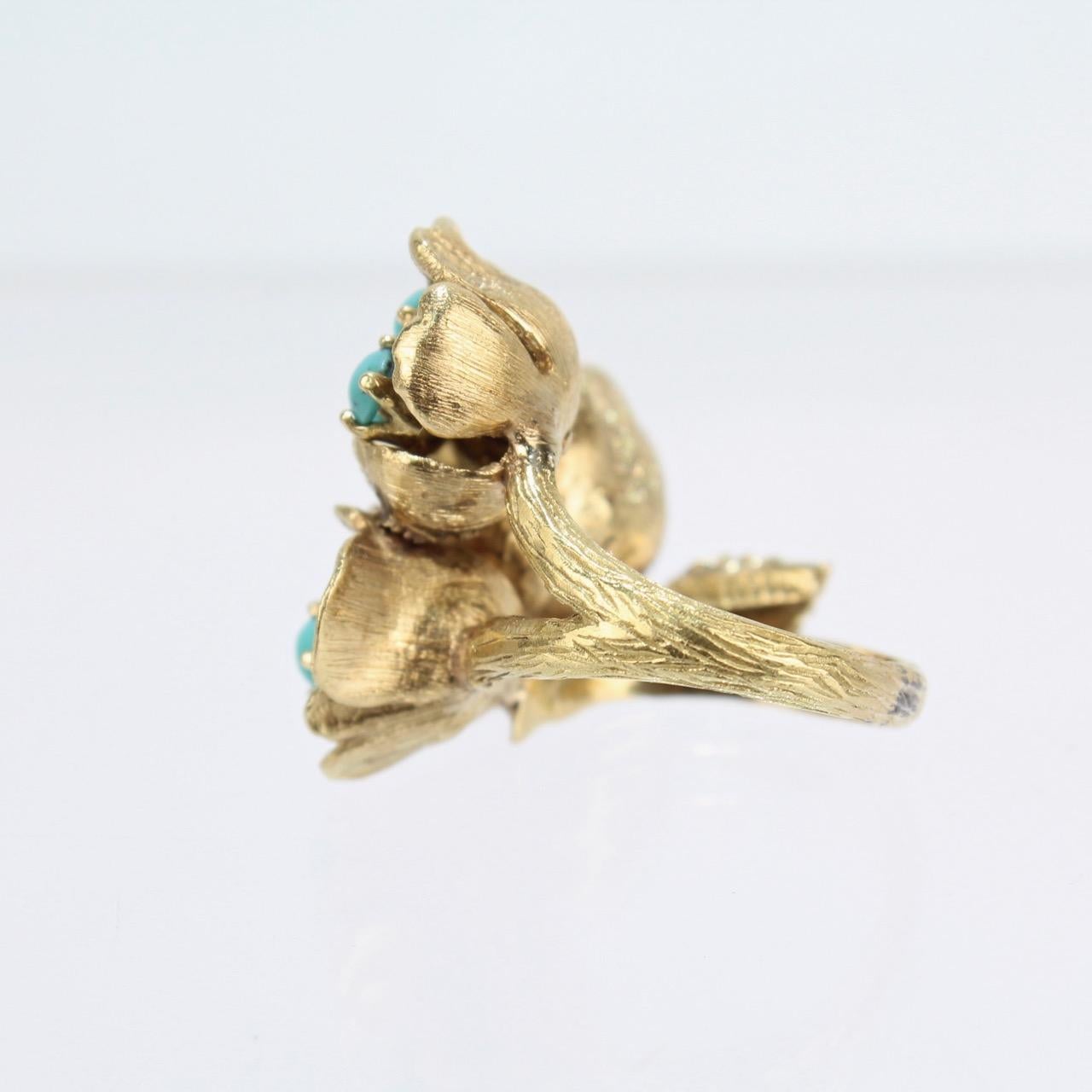 Fine J Rossi 18 Karat Gold and Turquoise Cluster Figural Flower Ring 4