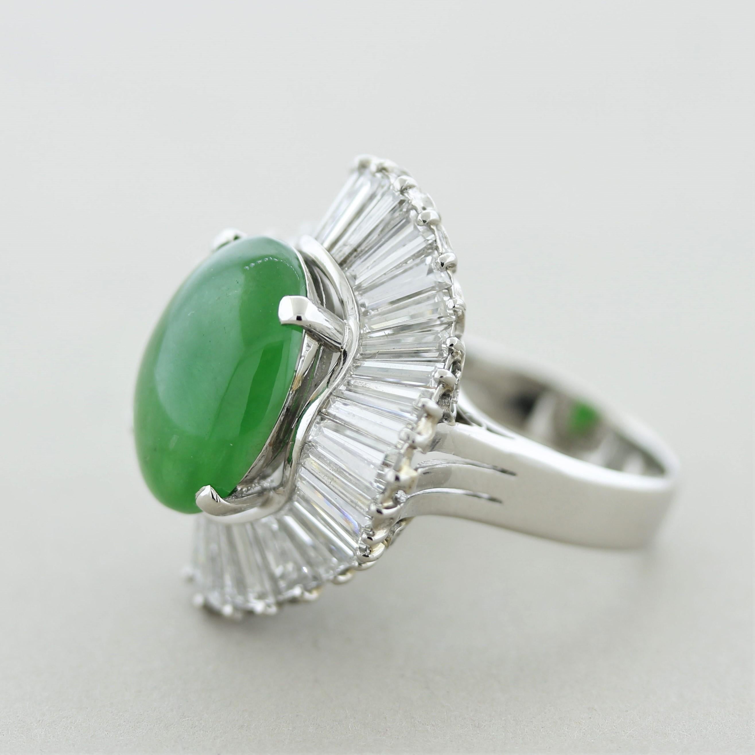 Mixed Cut Fine Jadeite Jade Diamond Platinum Ballerina Ring For Sale