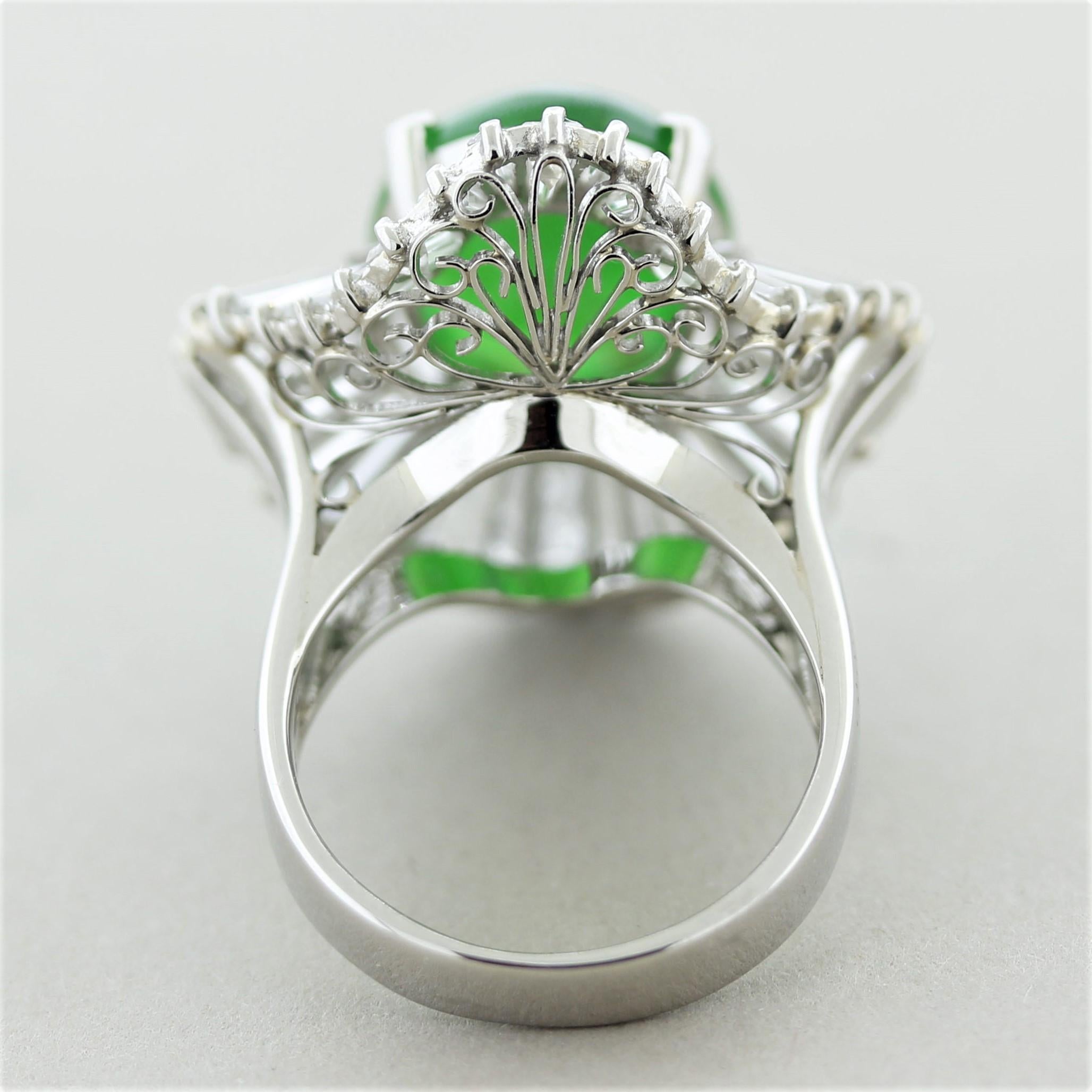 Women's Fine Jadeite Jade Diamond Platinum Ballerina Ring For Sale