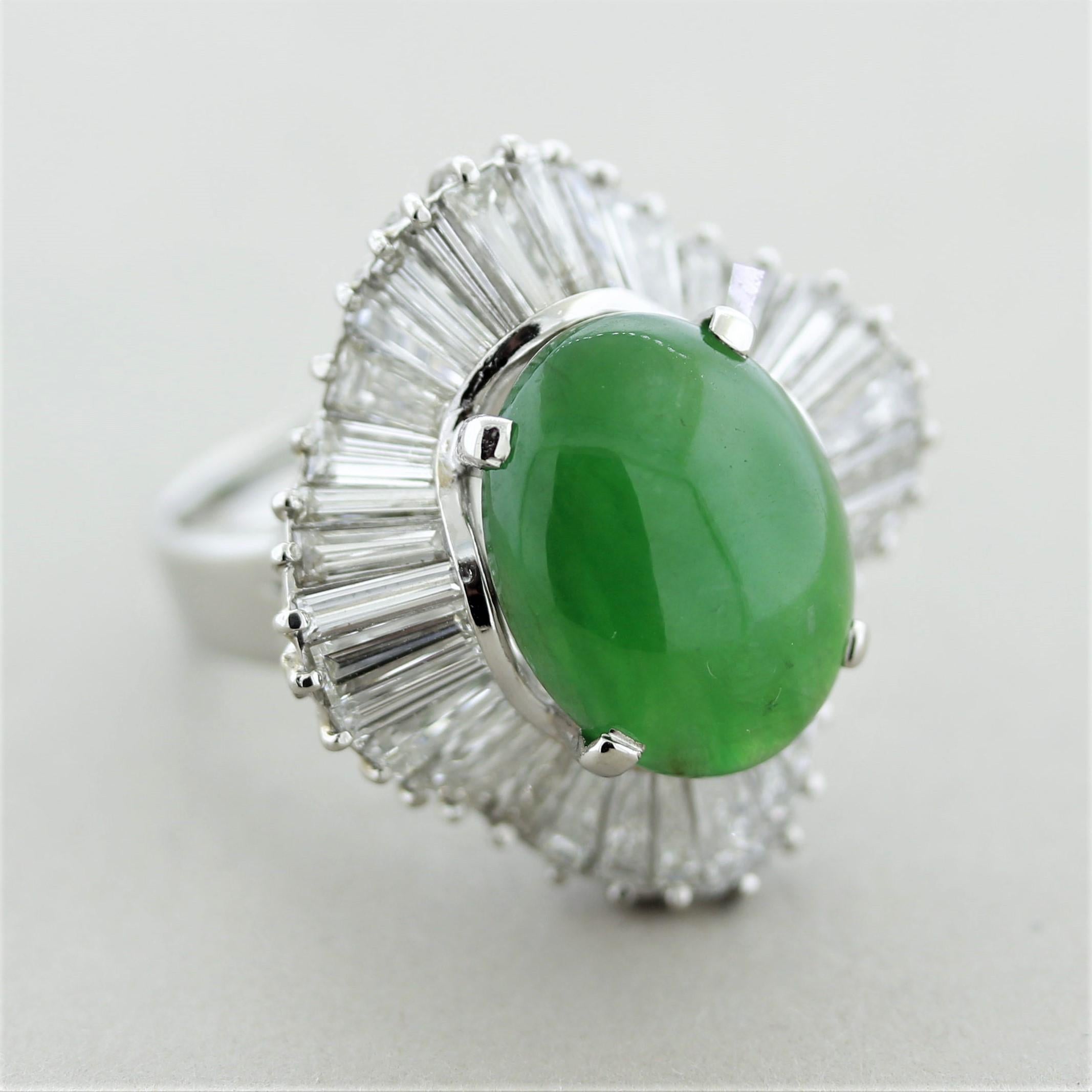 Fine Jadeite Jade Diamond Platinum Ballerina Ring For Sale 2