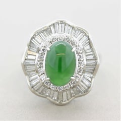 Fine Jadeite Jade Diamond Platinum Ballerina Ring, GIA Certified