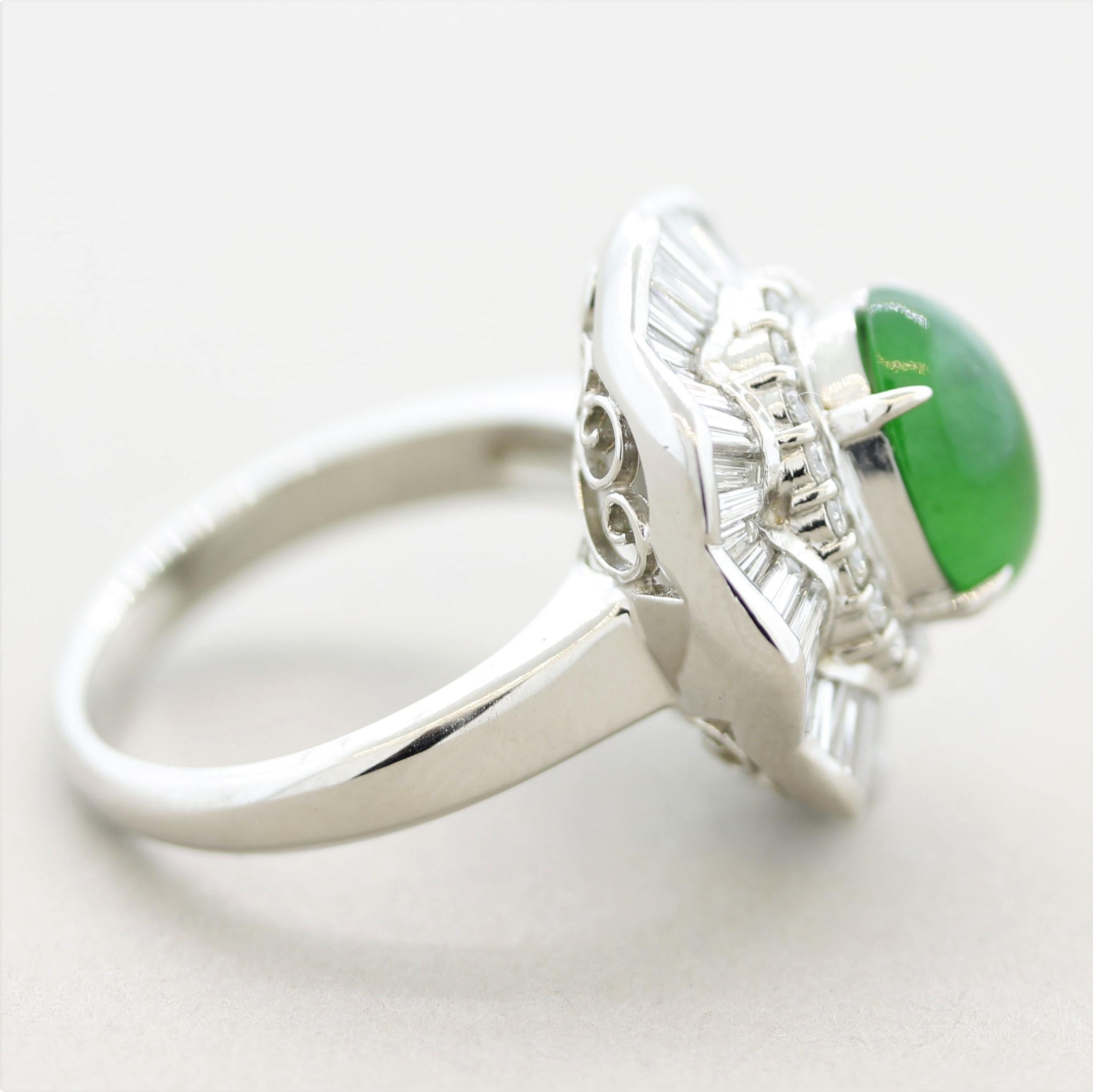 Women's Fine Jadeite Jade Diamond Platinum Ballerina Ring, GIA Certified For Sale