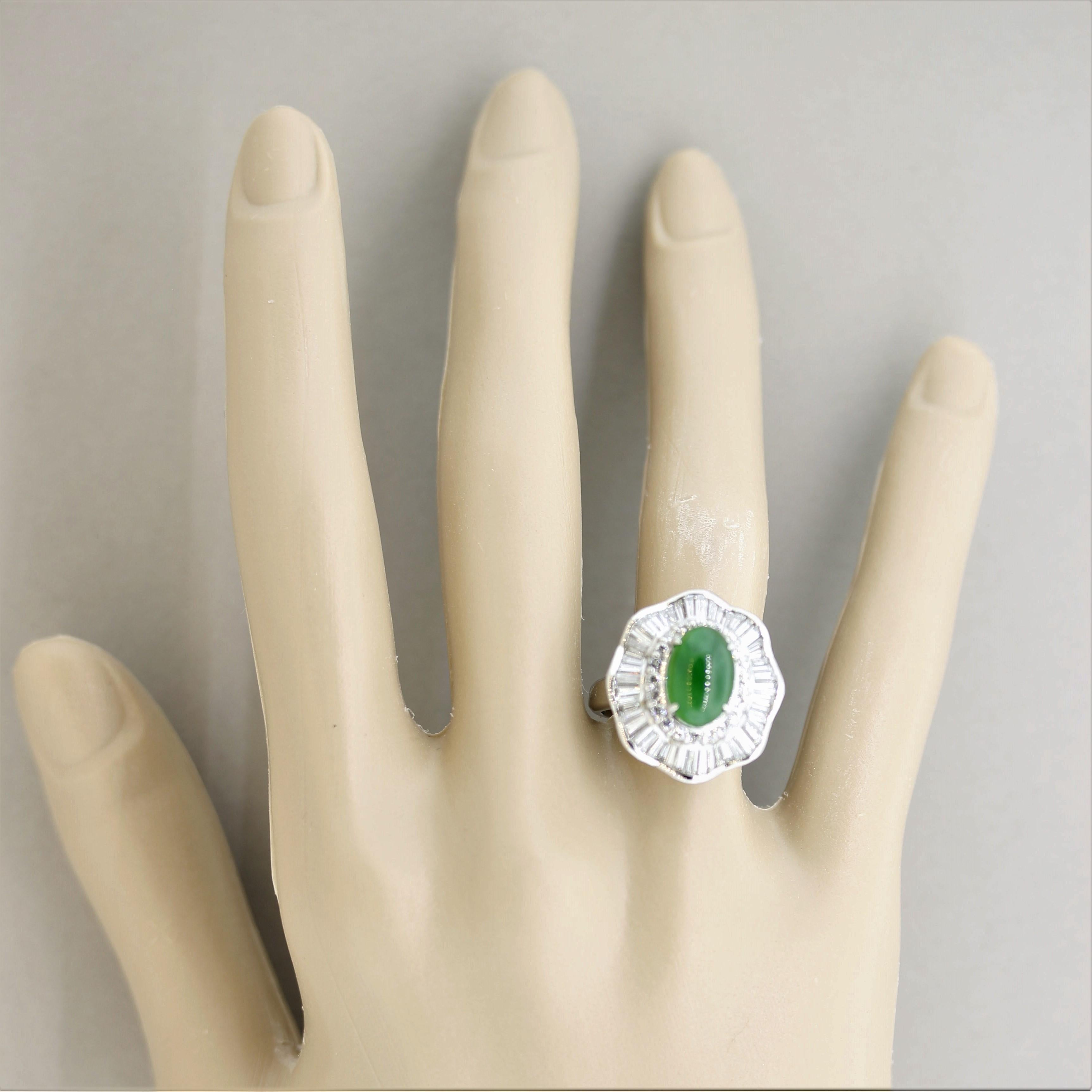 Fine Jadeite Jade Diamond Platinum Ballerina Ring, GIA Certified 1