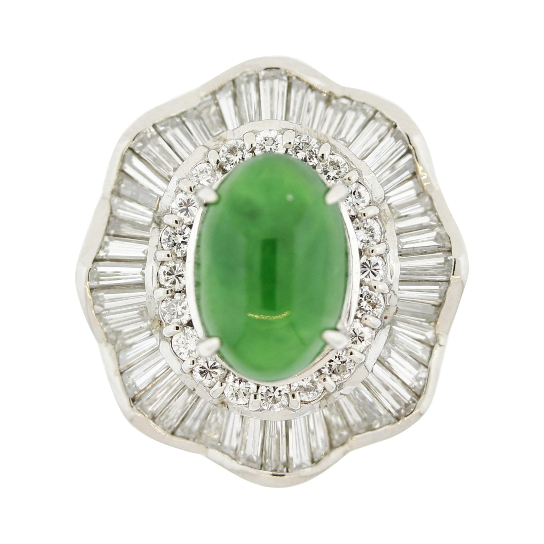 Fine Jadeite Jade Diamond Platinum Ballerina Ring, GIA Certified For Sale