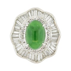 Fine Jadeite Jade Diamond Platinum Ballerina Ring, GIA Certified