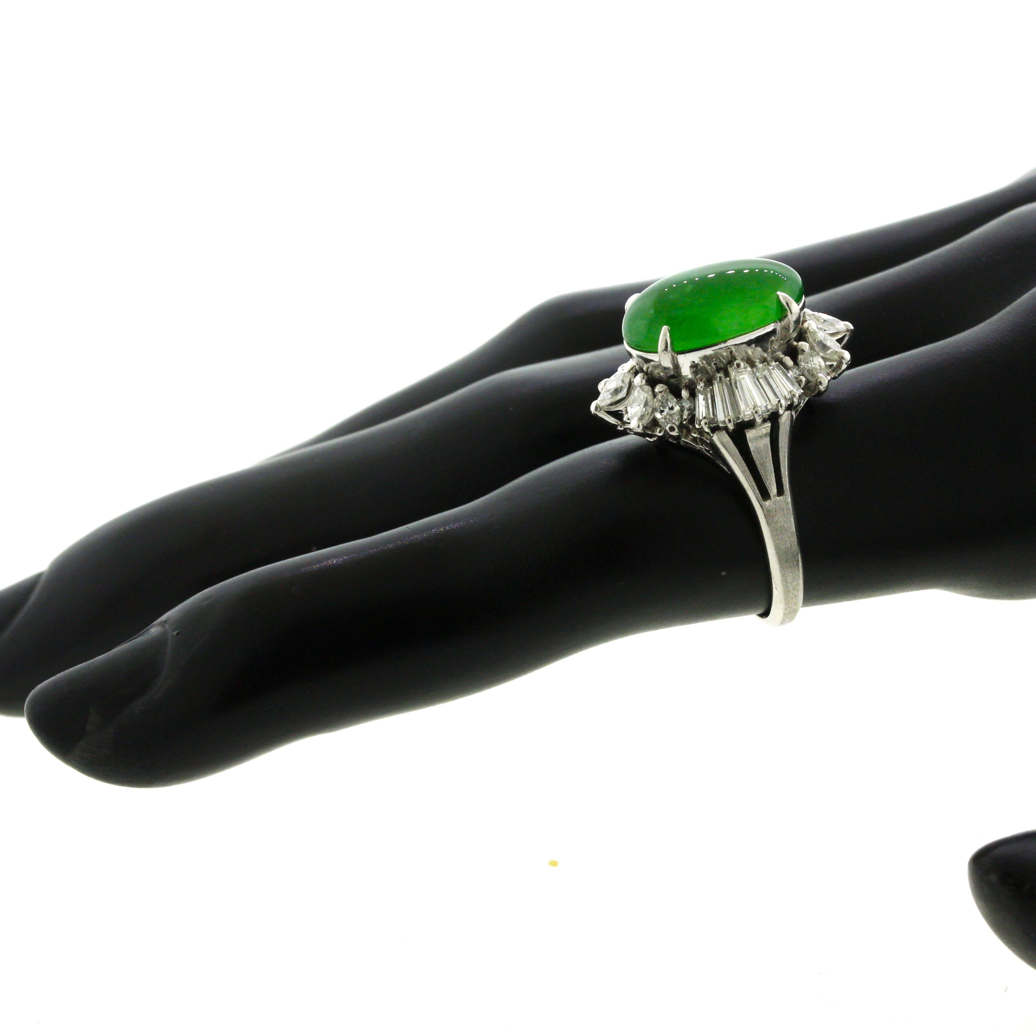 Women's Fine Jadeite Jade Diamond Platinum Ring, GIA Certified For Sale