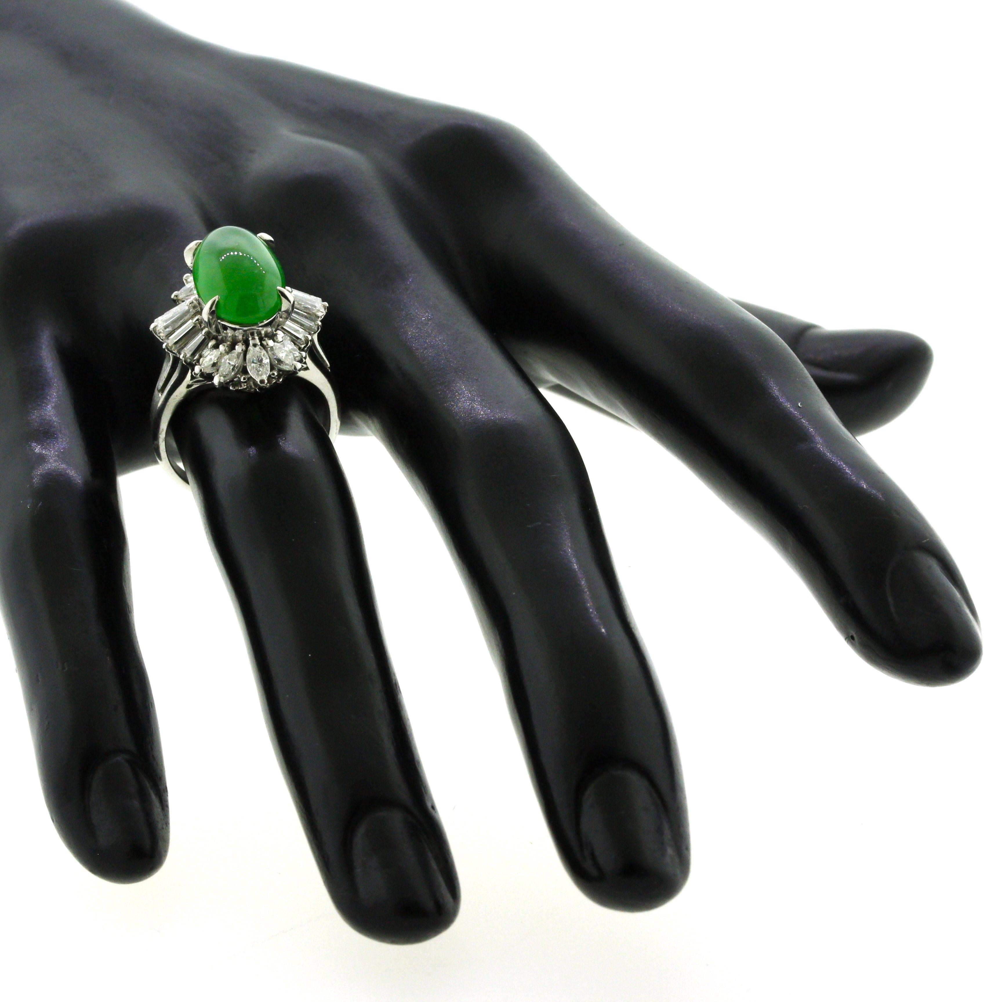 Fine Jadeite Jade Diamond Platinum Ring, GIA Certified For Sale 1