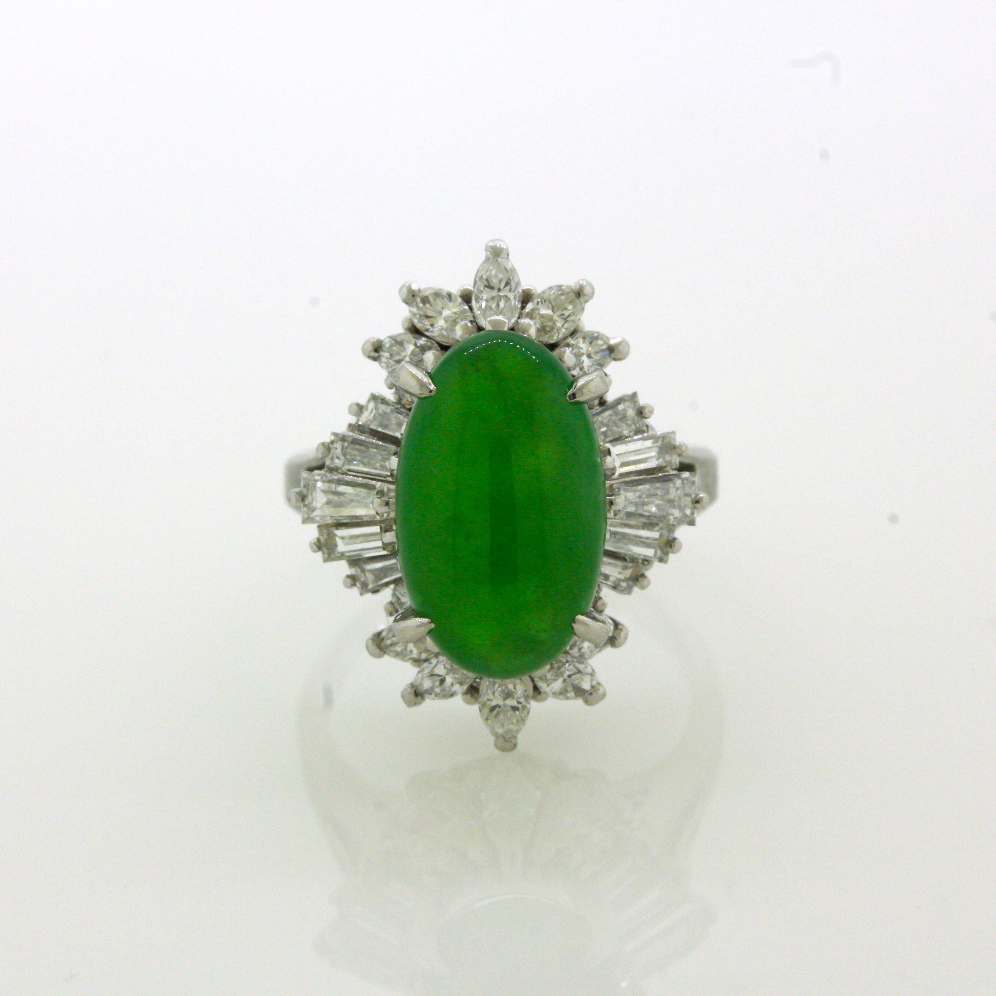 Fine Jadeite Jade Diamond Platinum Ring, GIA Certified For Sale 2