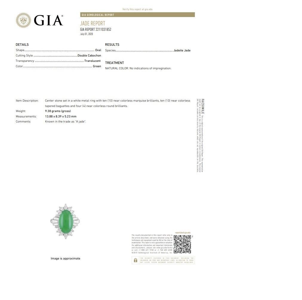 Fine Jadeite Jade Diamond Platinum Ring, GIA Certified For Sale 3