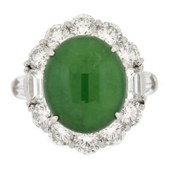 Fine Jadeite Jade Diamond Platinum Ring, GIA Certified