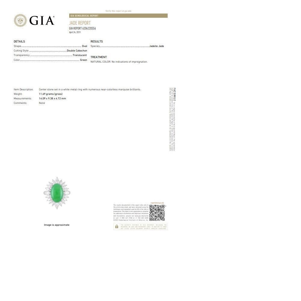 Fine Jadeite Jade Diamond Sunburst Platinum Ring, GIA Certified Tyle A For Sale 5
