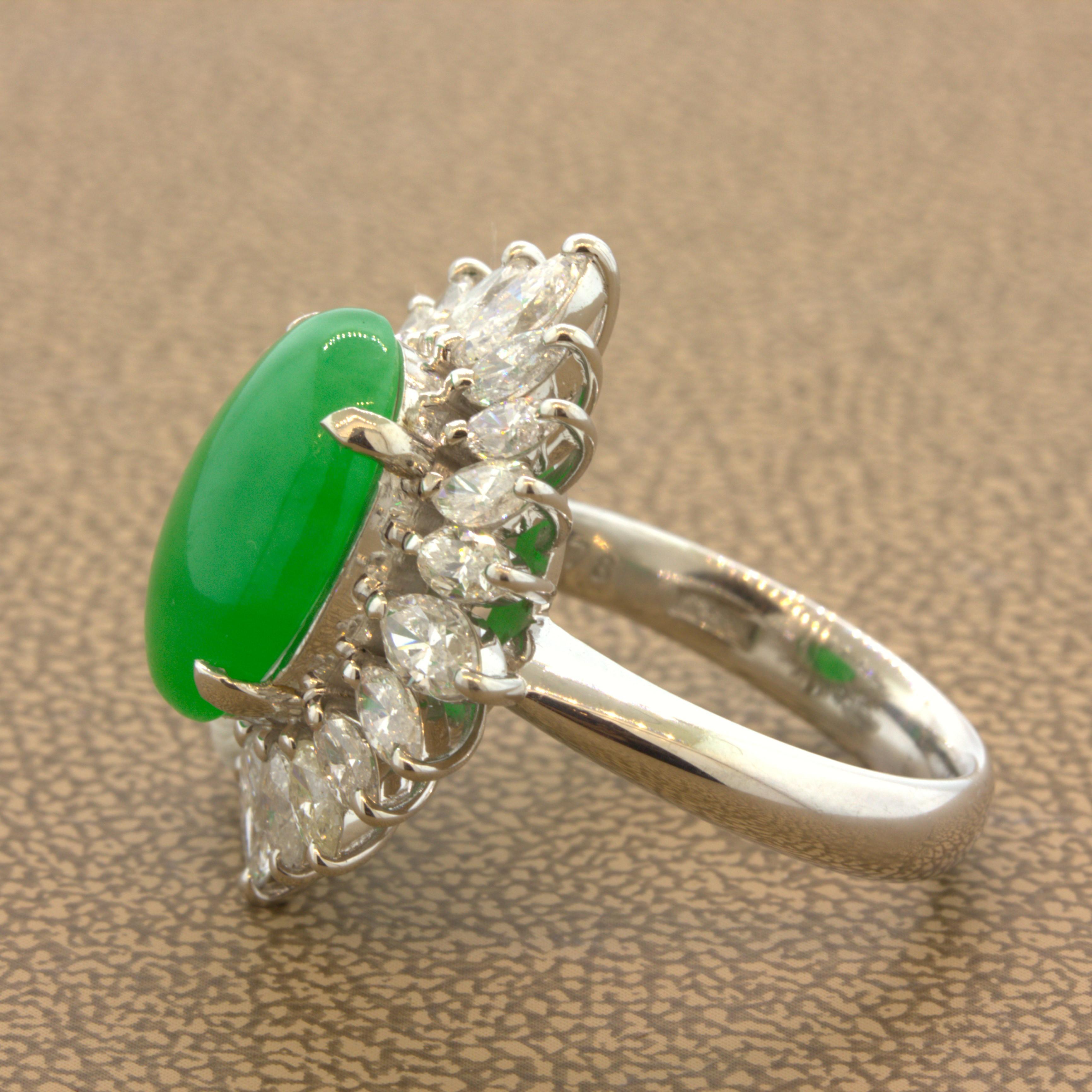 Fine Jadeite Jade Diamond Sunburst Platinum Ring, GIA Certified Tyle A For Sale 1