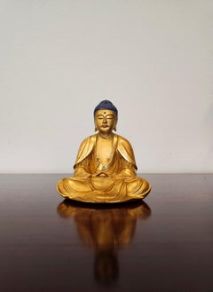 Fine Japanese 19th century Gem Mounted Carved Lacquered Gilt Wood Buddha Figure