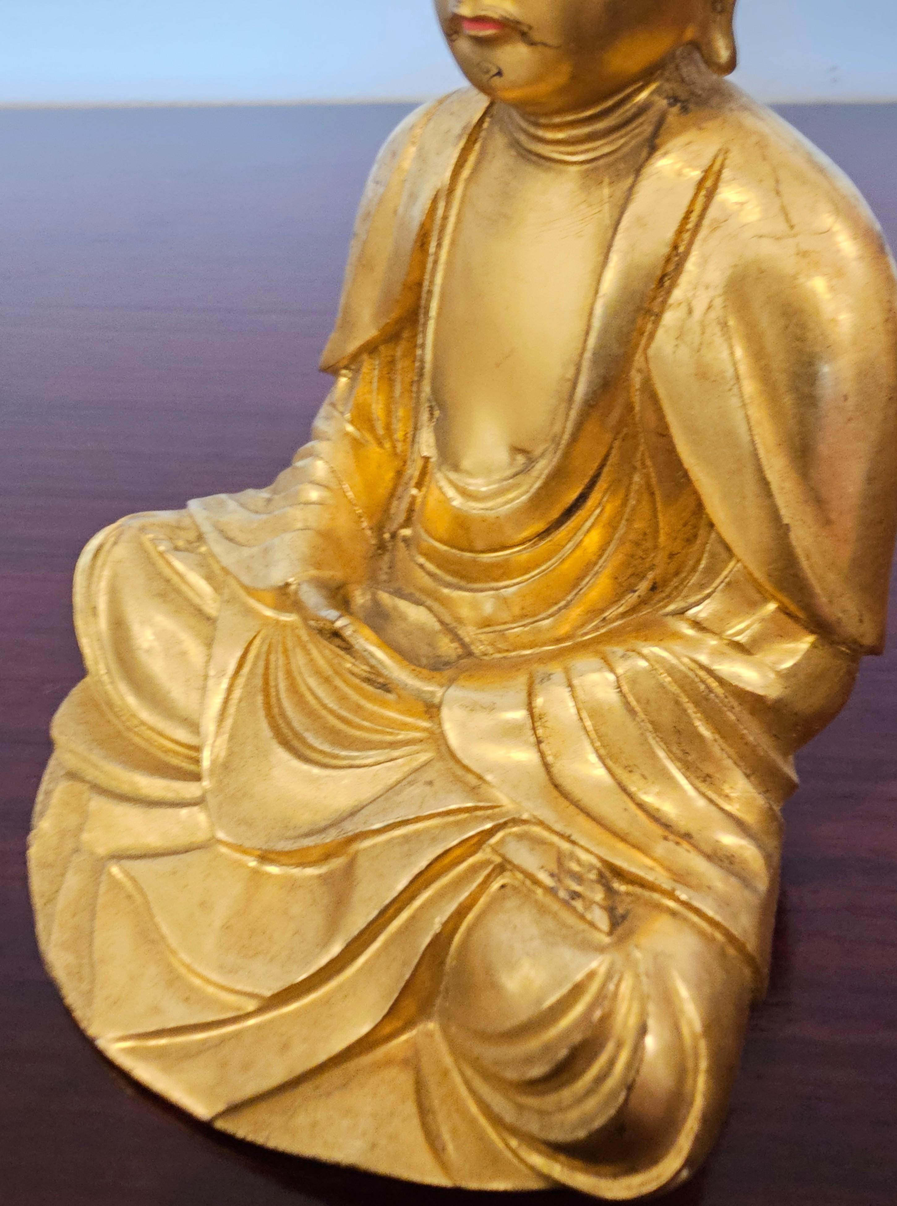 Fine Japanese 19th century Gem Mounted Carved Lacquered Gilt Wood Buddha Figure 3