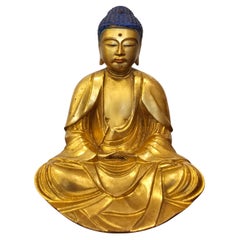 Fine Japanese 19th century Gem Mounted Carved Lacquered Gilt Wood Buddha Figure