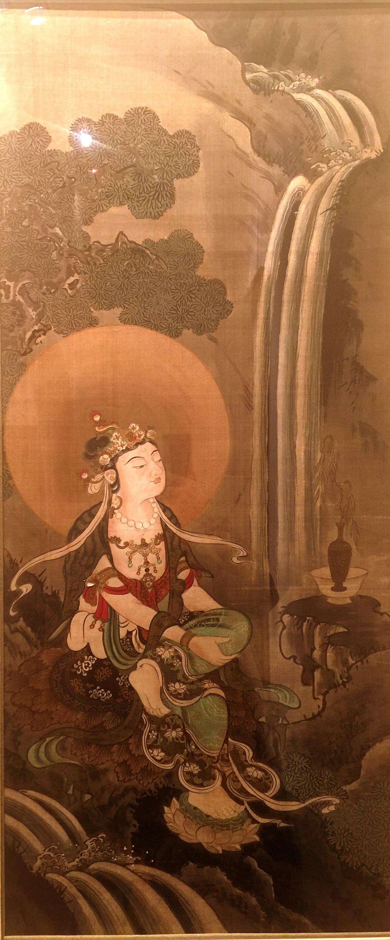 Fine Framed Japanese Brush Painting of Bodhisattva For Sale 3