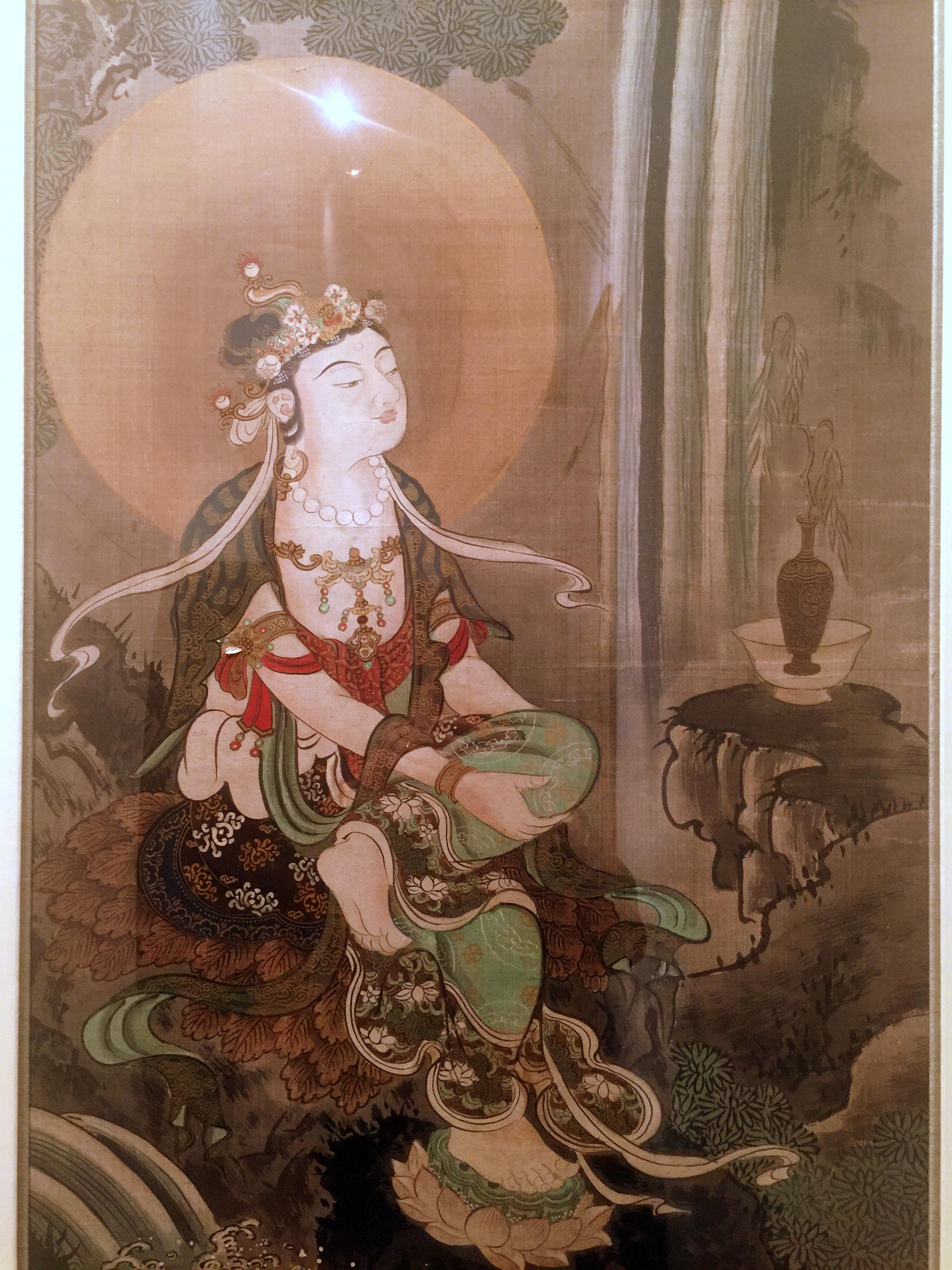 Meiji Fine Framed Japanese Brush Painting of Bodhisattva For Sale