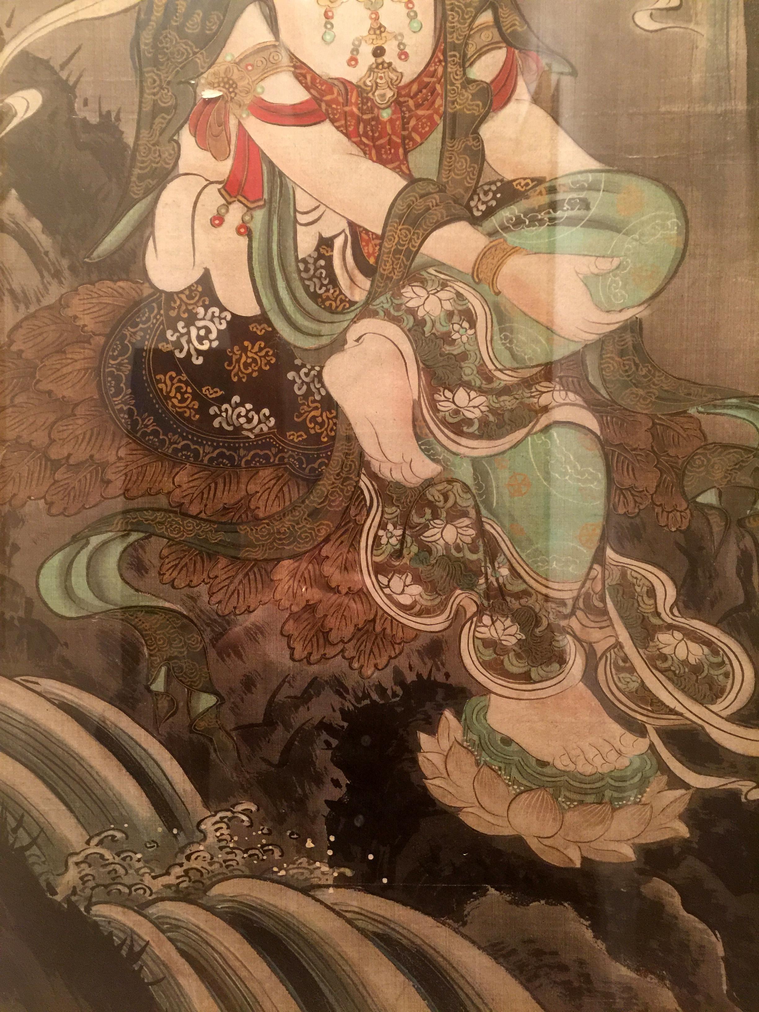 Fine Framed Japanese Brush Painting of Bodhisattva In Good Condition For Sale In Greenwich, CT