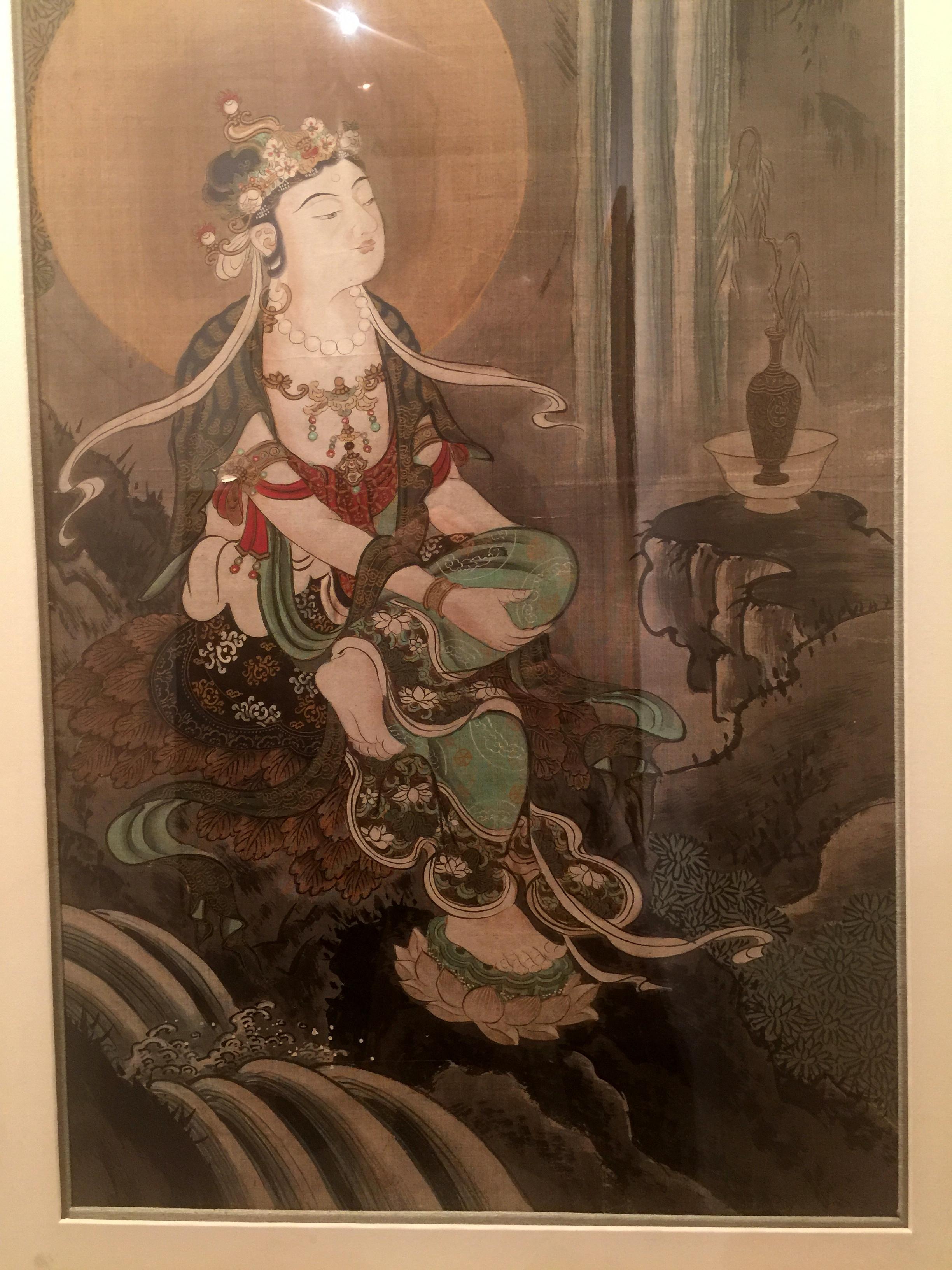 Fine Framed Japanese Brush Painting of Bodhisattva For Sale 2
