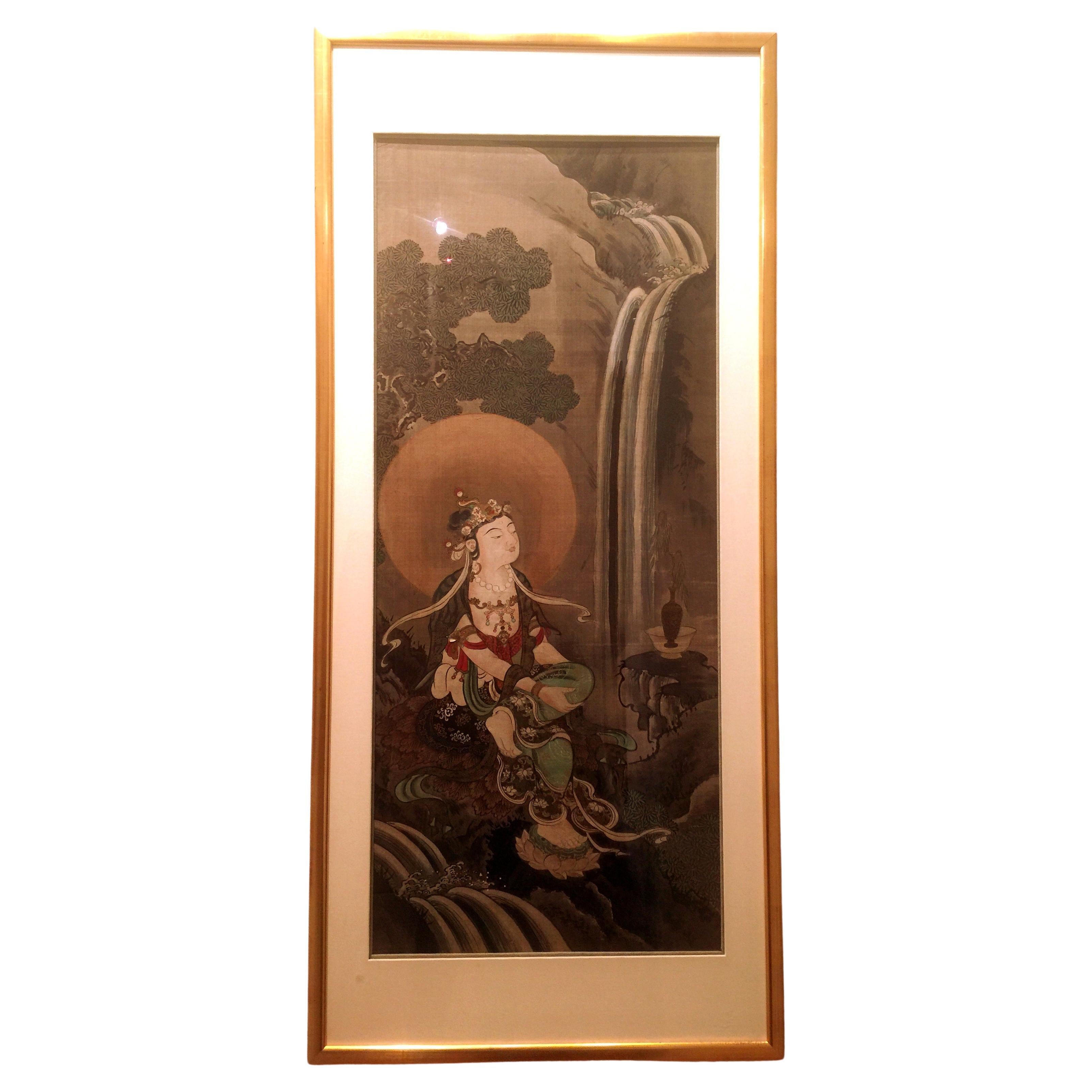 Fine Framed Japanese Brush Painting of Bodhisattva