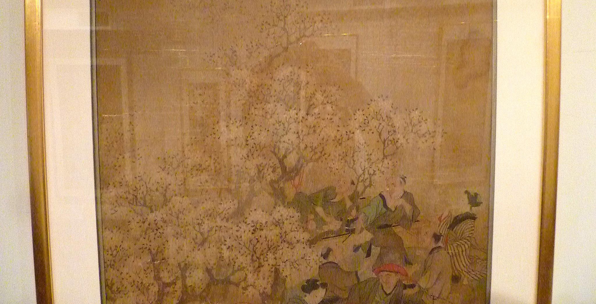 Meiji Fine Japanese Brush Painting of Cherry Blossom Festival For Sale