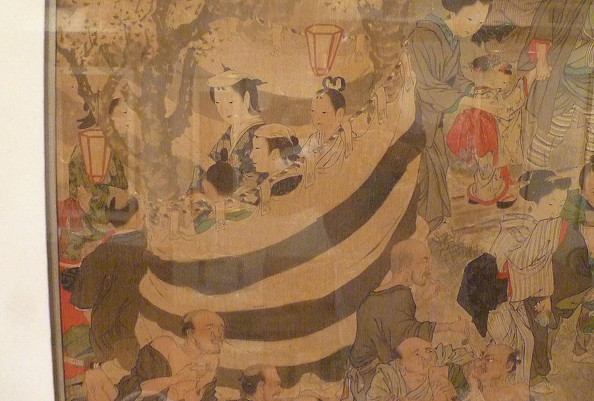 Fine Japanese Brush Painting of Cherry Blossom Festival In Good Condition For Sale In Greenwich, CT