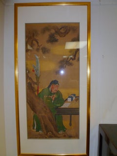 Framed Fine Japanese Brush Painting of Guan Di, Conservation Framed