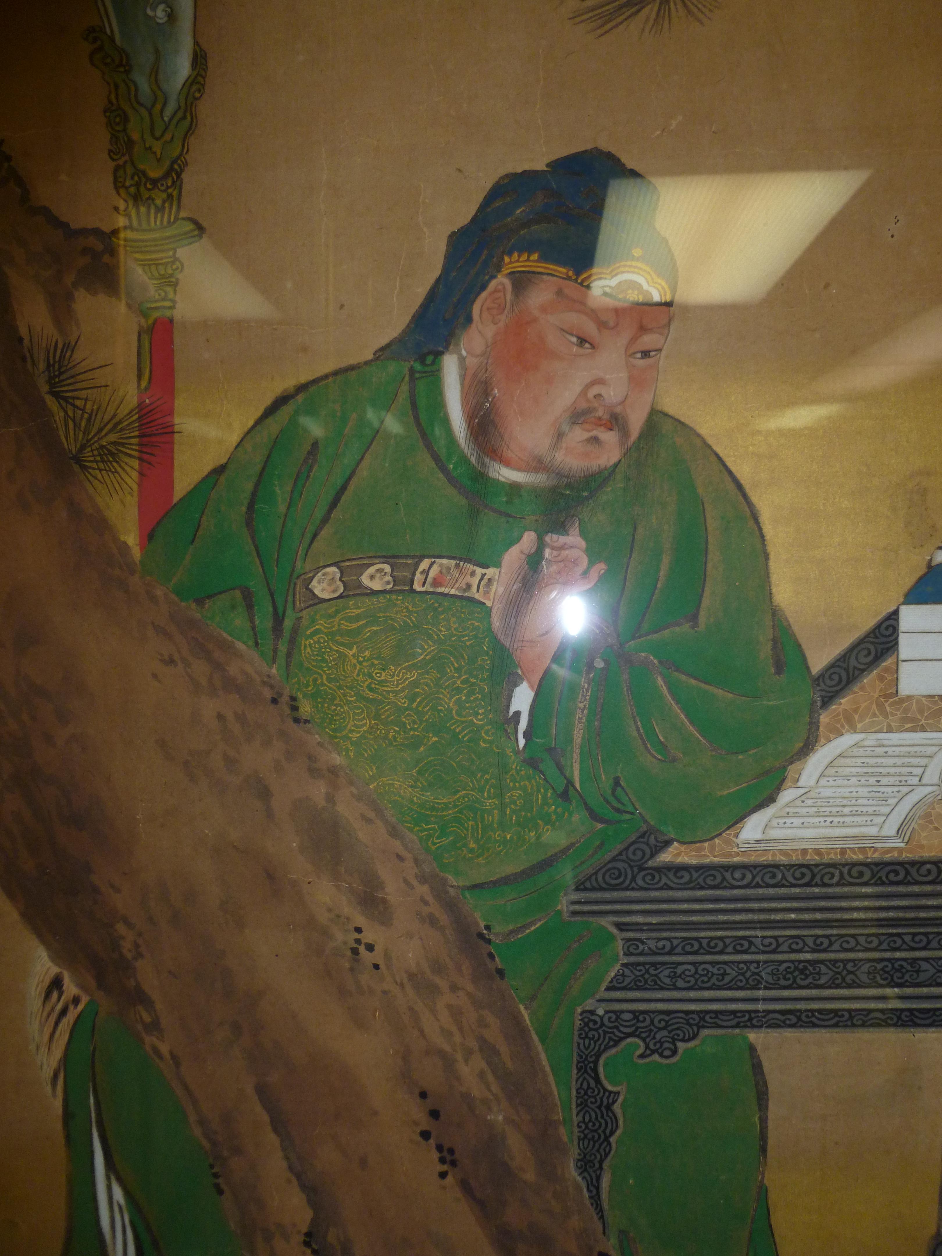 Painted Fine Japanese Brush Painting of Guan Di, Conservation Framed For Sale