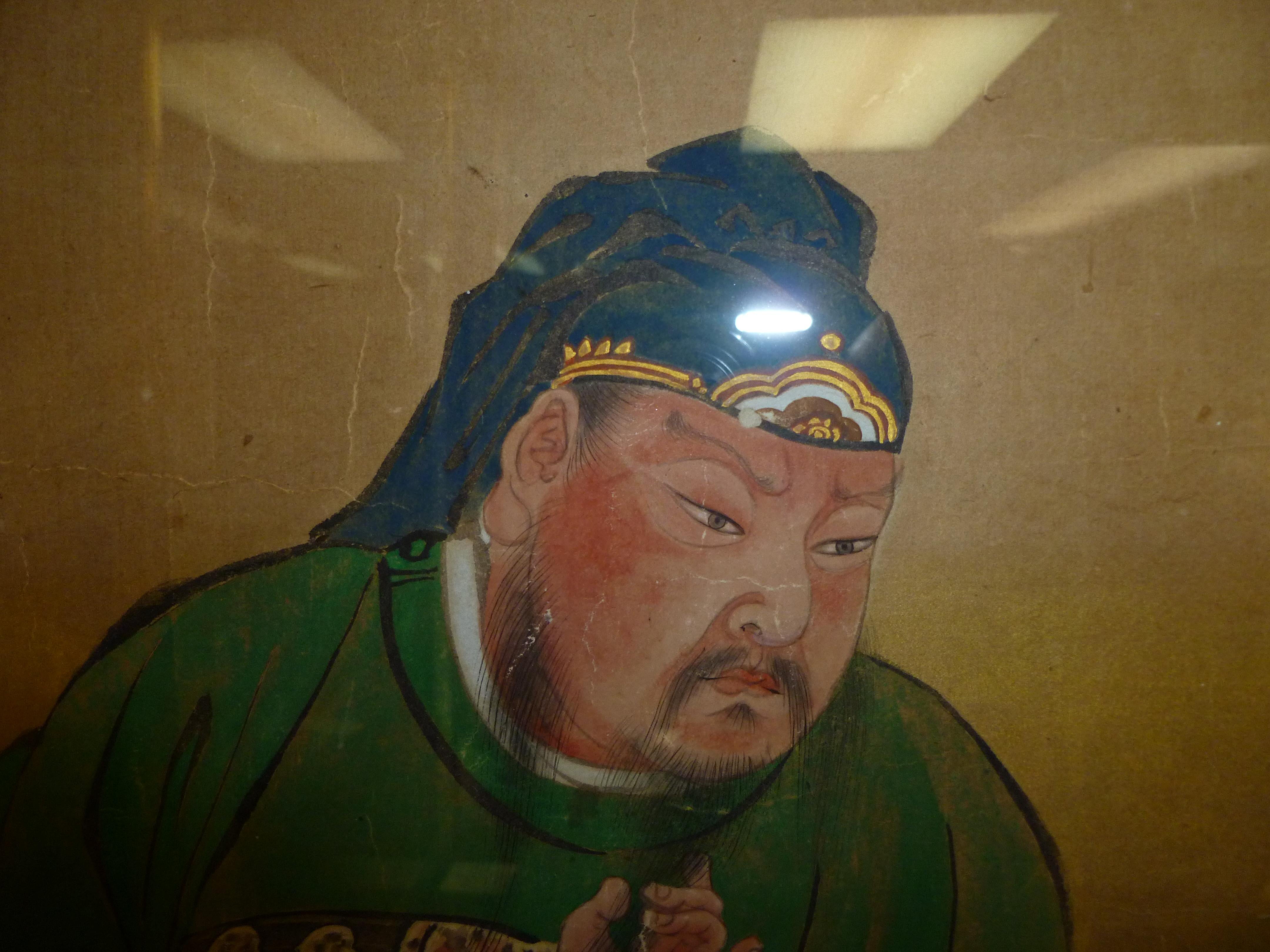 19th Century Fine Japanese Brush Painting of Guan Di, Conservation Framed For Sale