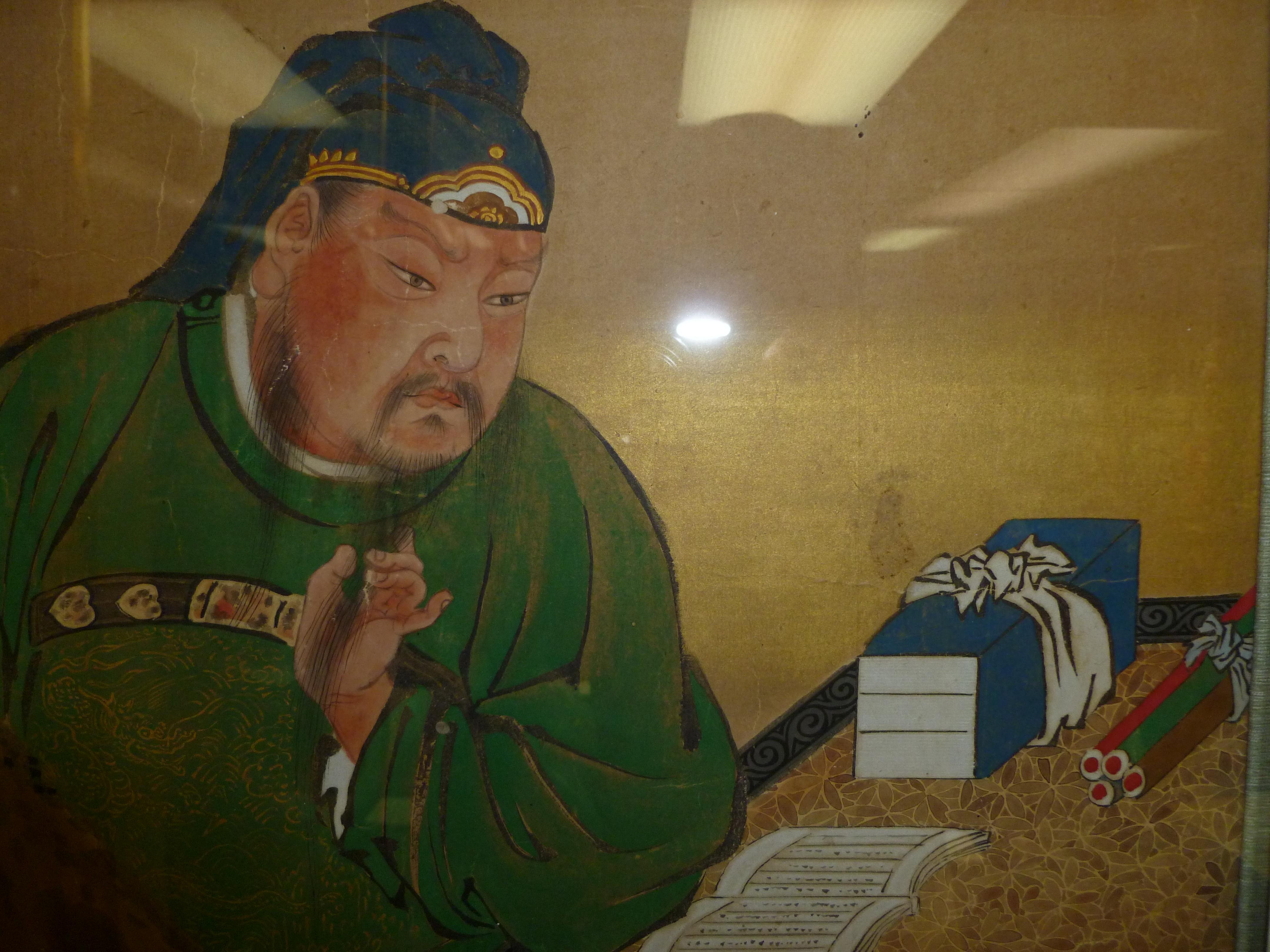 Fine Japanese Brush Painting of Guan Di, Conservation Framed For Sale 1